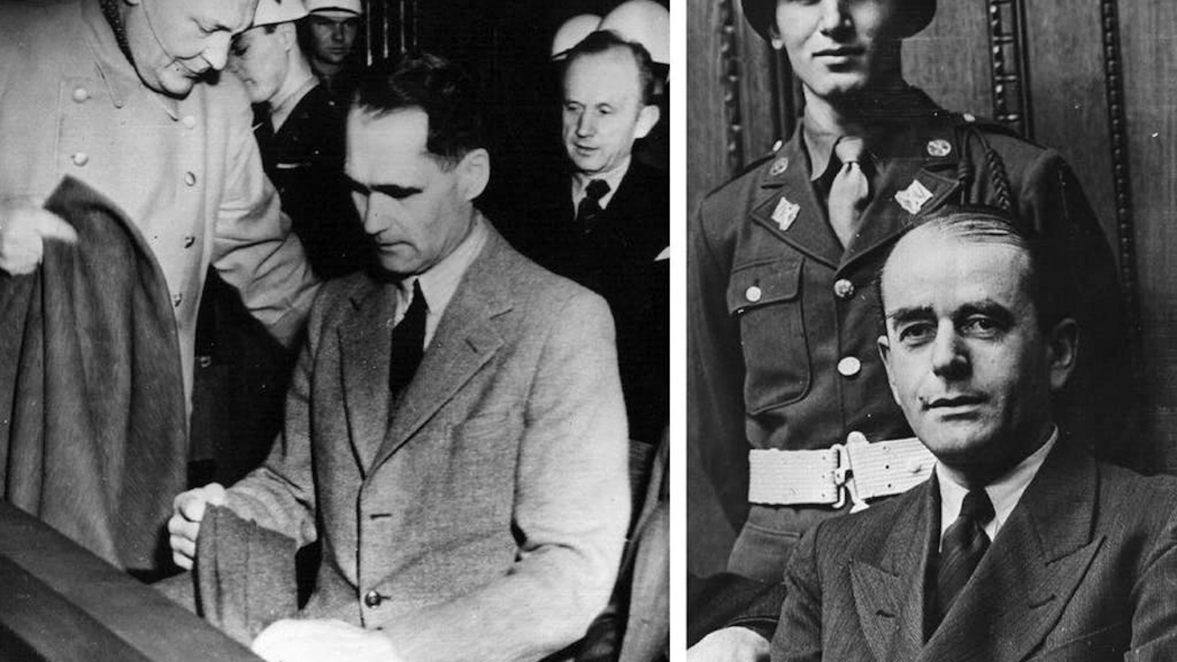 Le&nbsp; représentant officiel d'Hitler Rudolf Hess (au centre, Göring à gauche, Speer à droite) a échappé à la condamnation à mort lors du procès de Nuremberg. Il s'est suicidé en 1987 dans la prison berlinoise de Spandau. Il avait 93 ans. En 1941, il avait réussi à fuir vers le Royaume-Uni en avion.