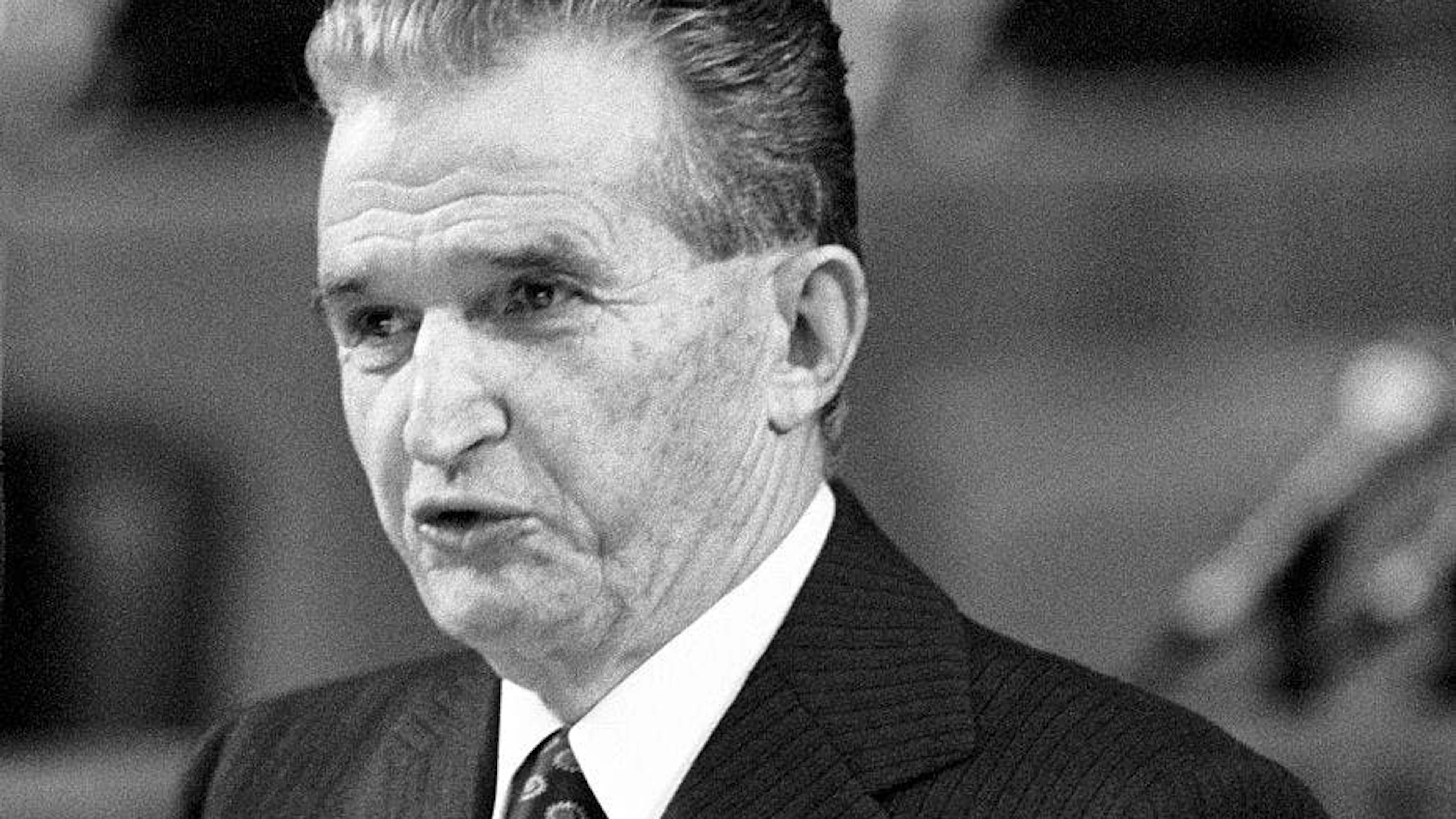 Il segretario generale del partito comunista rumeno Nicolae Ceausescu nel 1976, durante un discorso tenuto a Mosca
