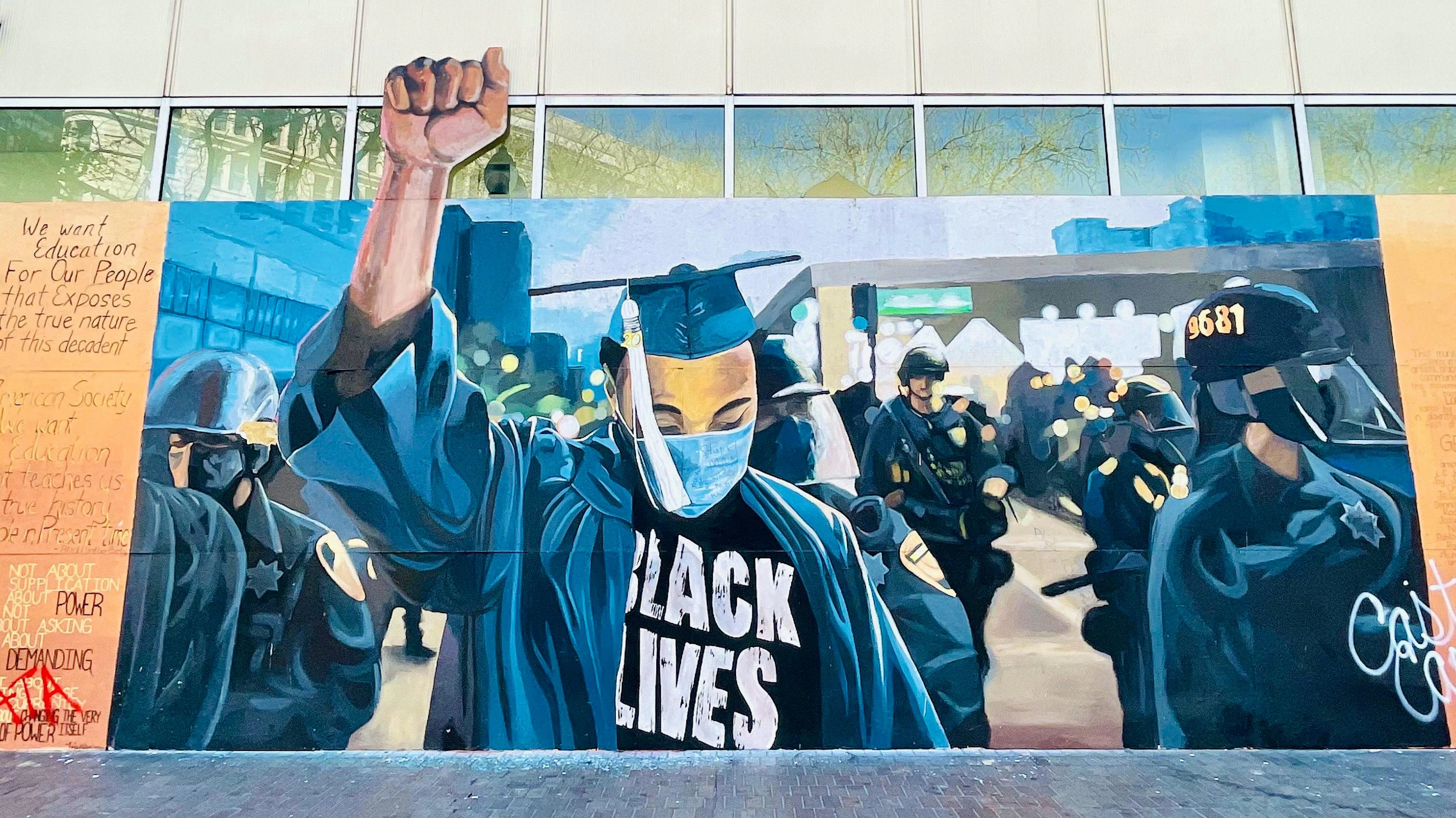 Streetart gegen Polizeigewalt in Oakland.