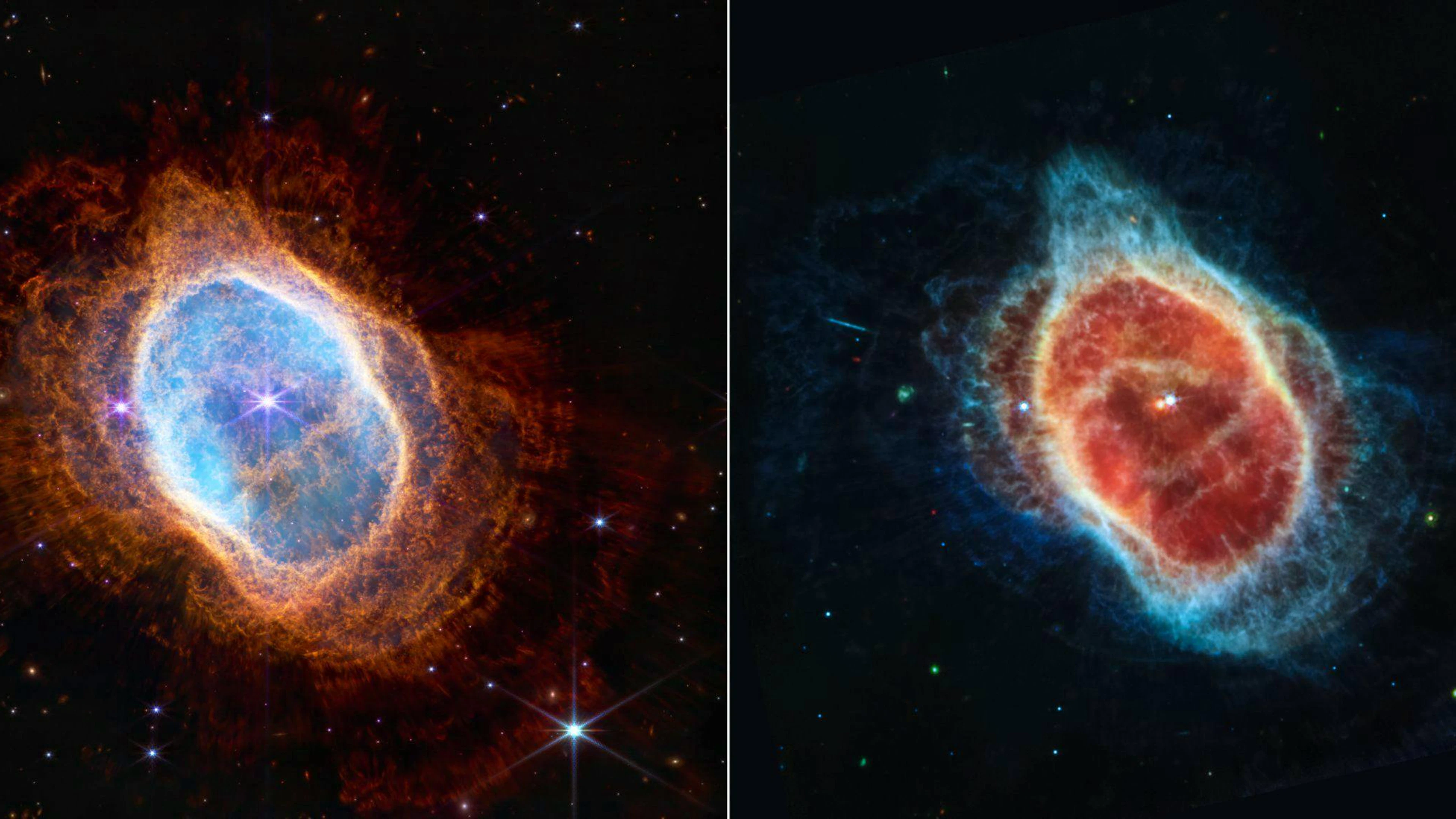 Gestatten: Das ist der Südliche Ringnebel, in dem ein sterbender Stern Material herausschleudert, bevor er zum Weissen Zerg wird.
