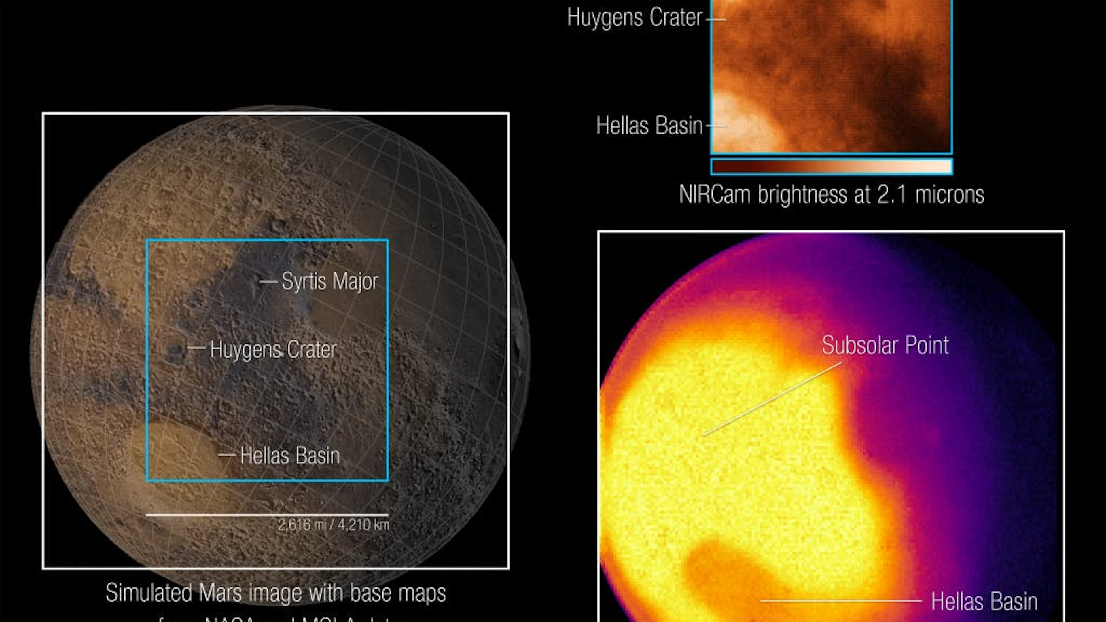 Eigentlich soll das James-Webb-Teleskop ja weit entfernte Galxien ins Visier nehmen, doch mit einer sehr kruzen Belichtungszeit&nbsp; machen auch Schnappschüsse vom Mars Sinn. Dabei konnten Krater, verschiedene Staub-Schichten und der Krater Hellas Planitia abgelichtet...