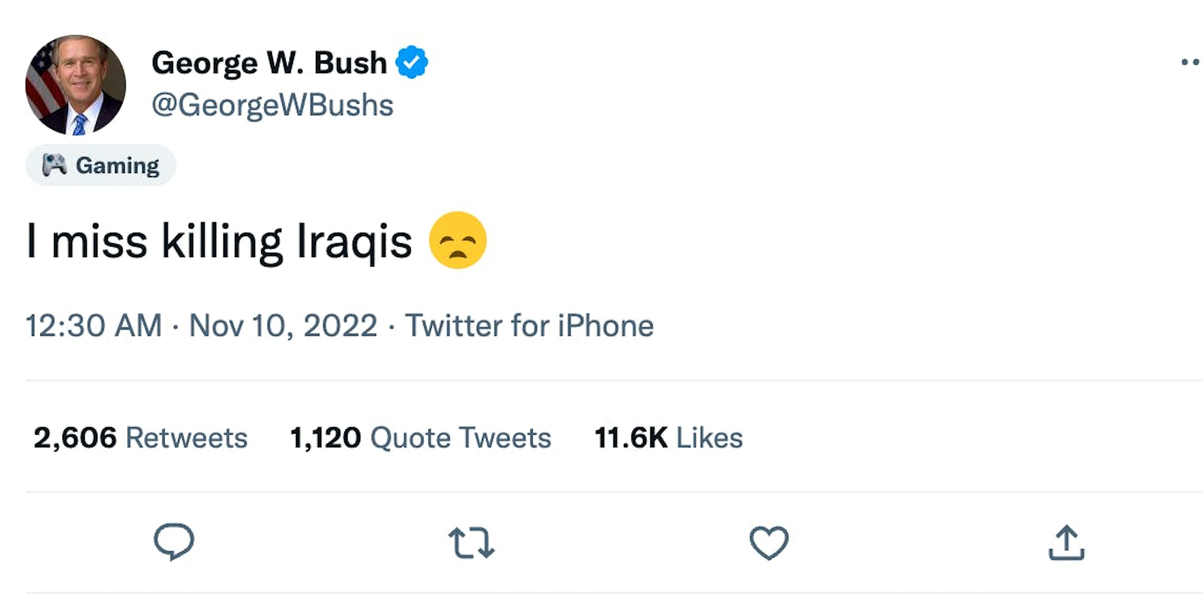 Seit 12 Stunden online, ein vermeintlicher Tweet von George W. Bush