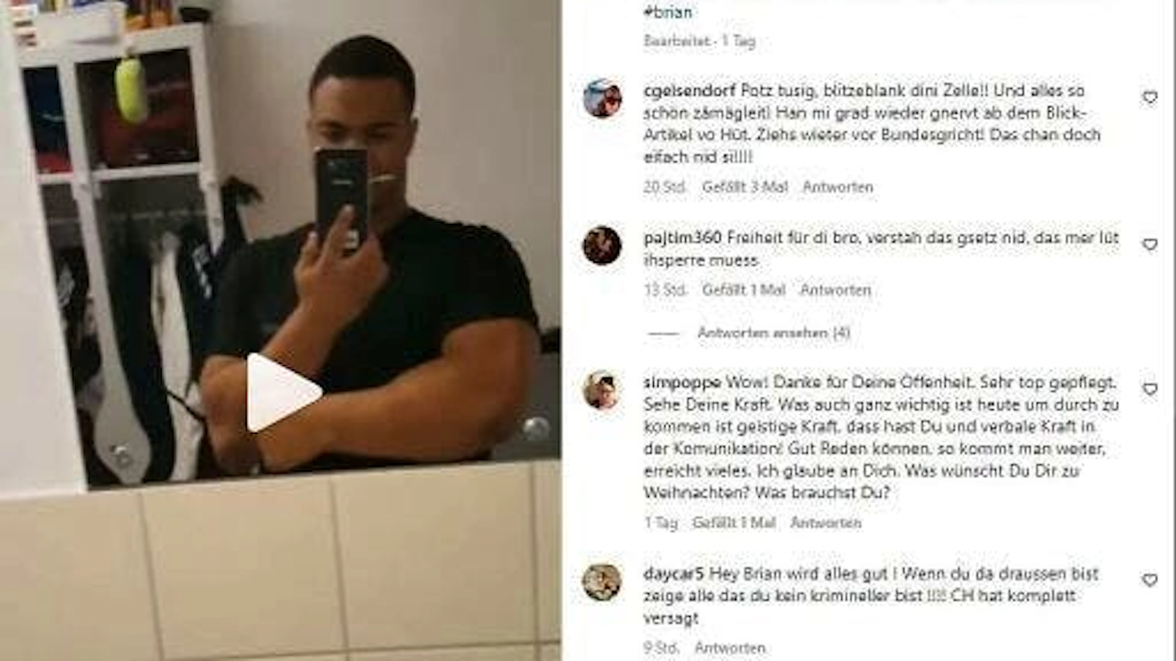 Brian hat auf Instagram ein Video seiner Zelle im Zürcher Untersuchungsgefängnis veröffentlicht. (Screenshot)