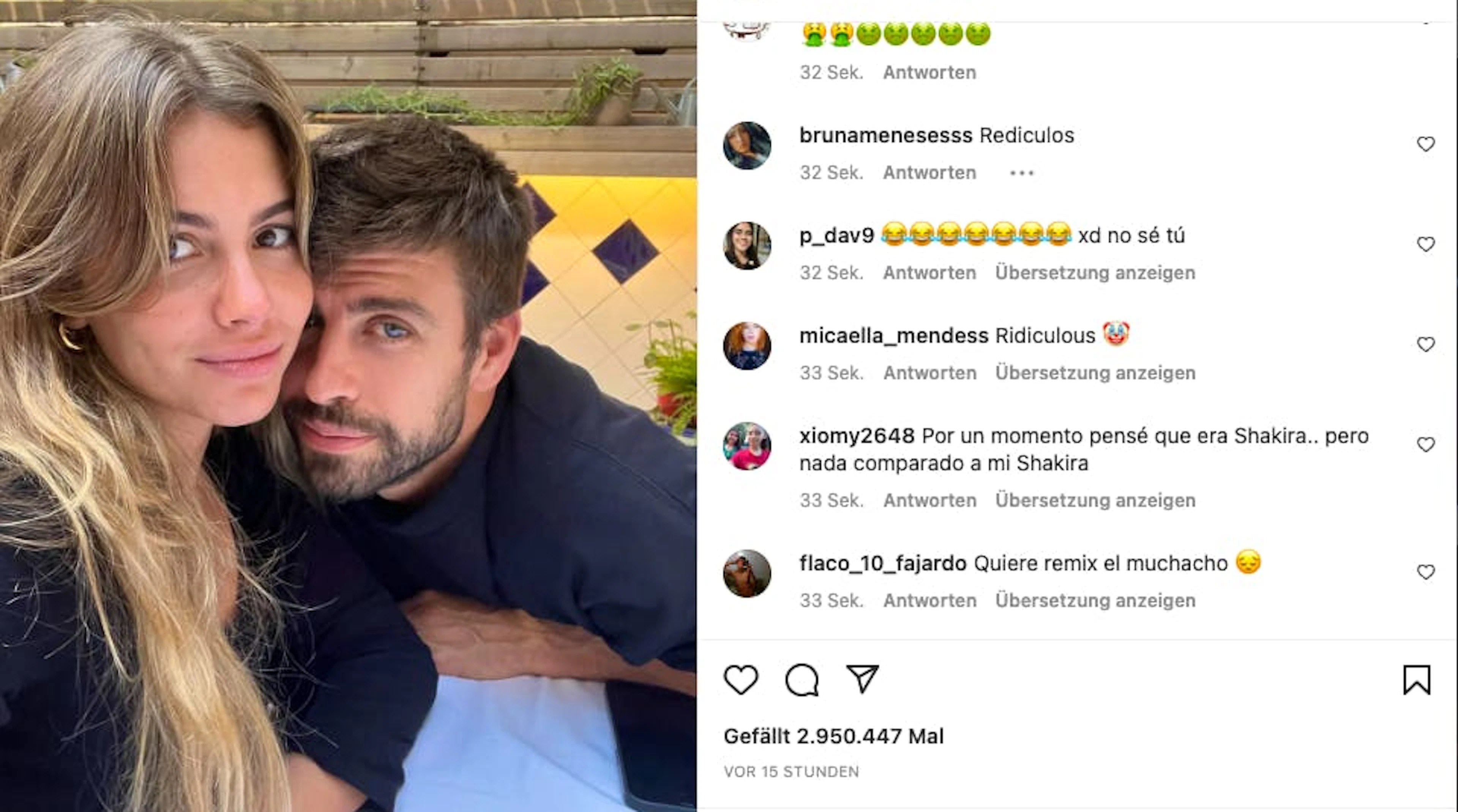 Total verschmust: Diese süsse Pärlifoto postete Fussballstar Gerard Piqué auf Instagram und es gab viele Reaktionen. Positive wie auch negative.