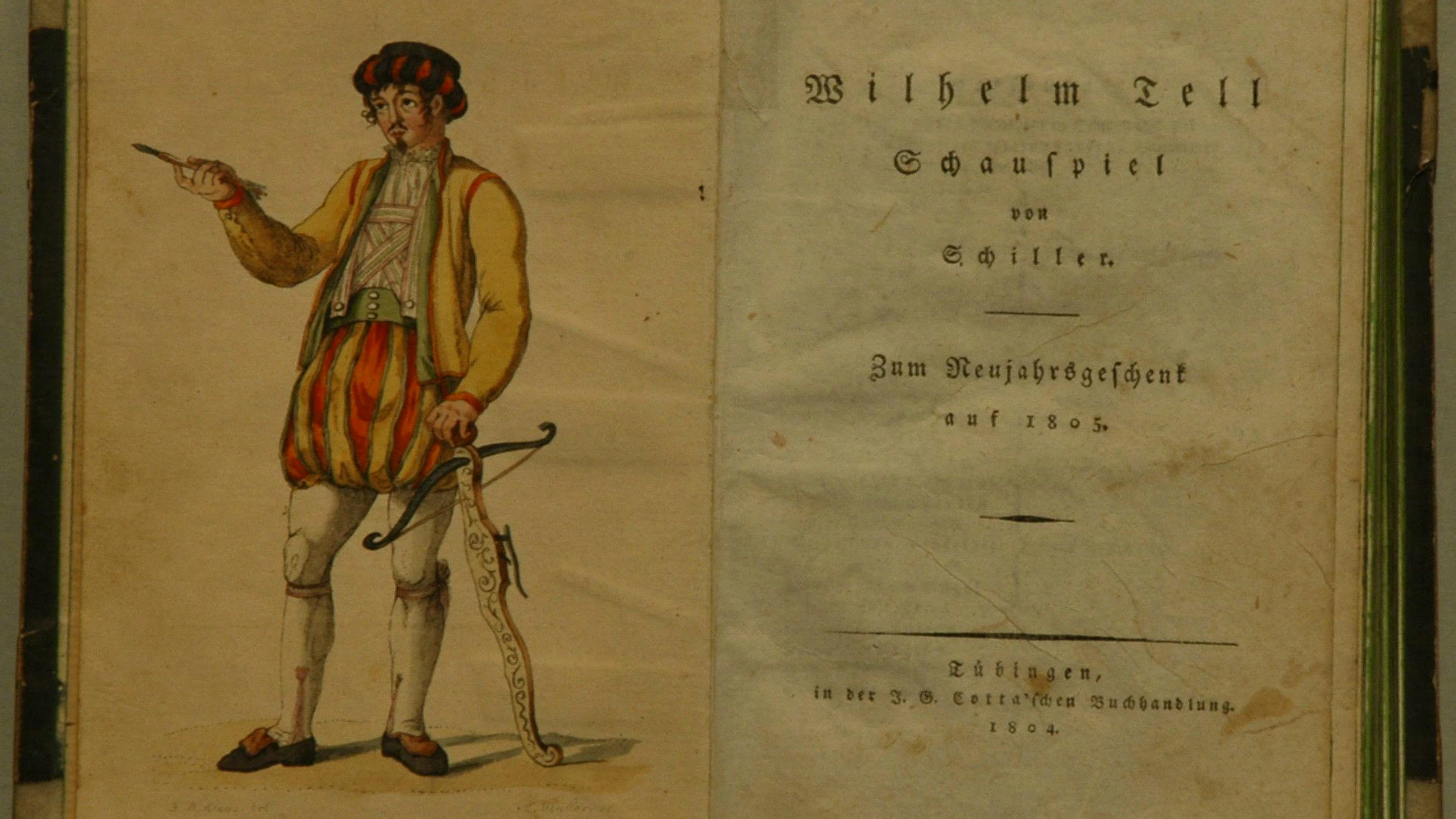 Darstellung Wilhelm Tells in der Erstausgabe von Schillers Drama.