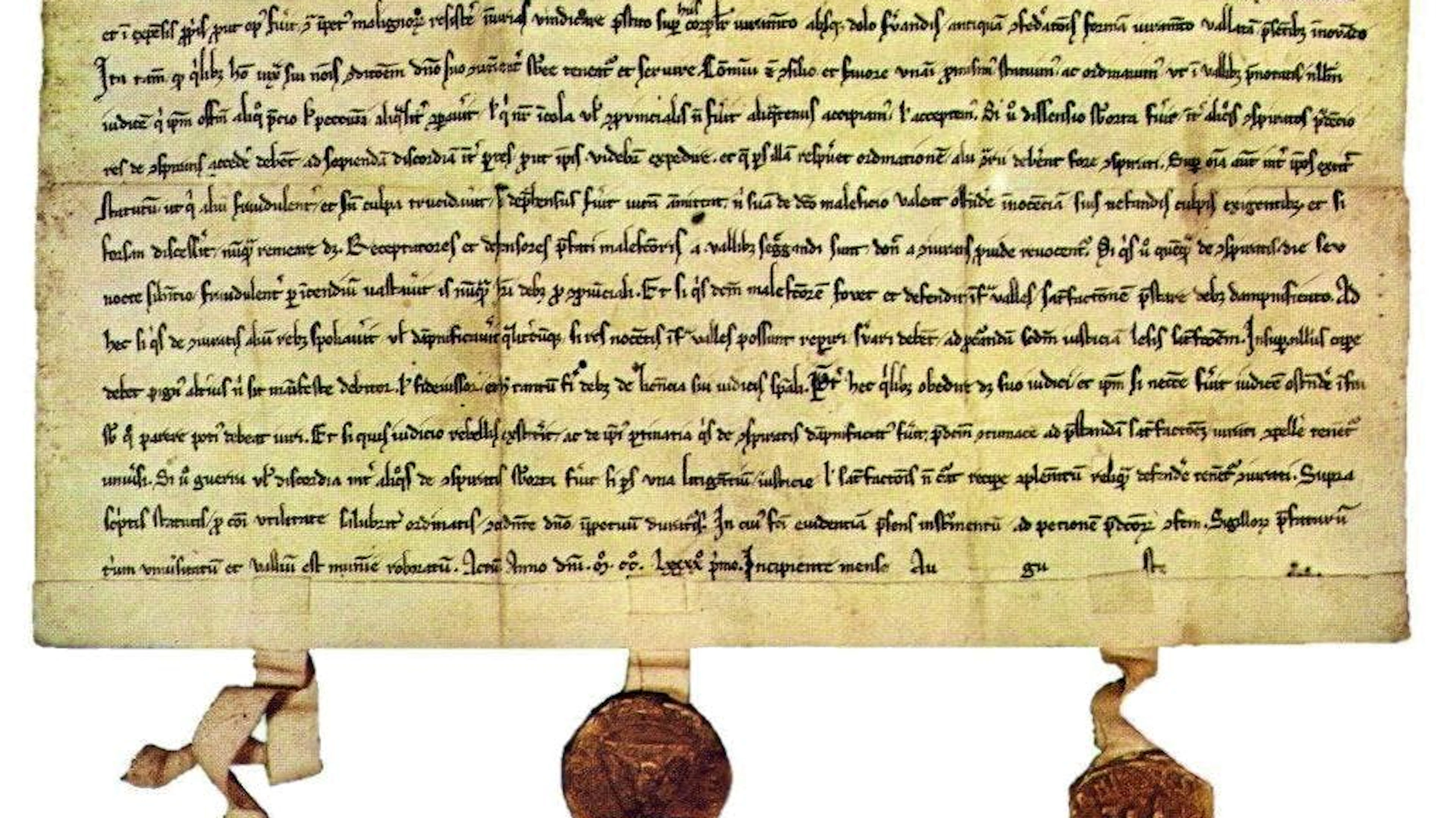 Der Bundesbrief von 1291: Das Schwyzer Wappen (links unten) fehlt.