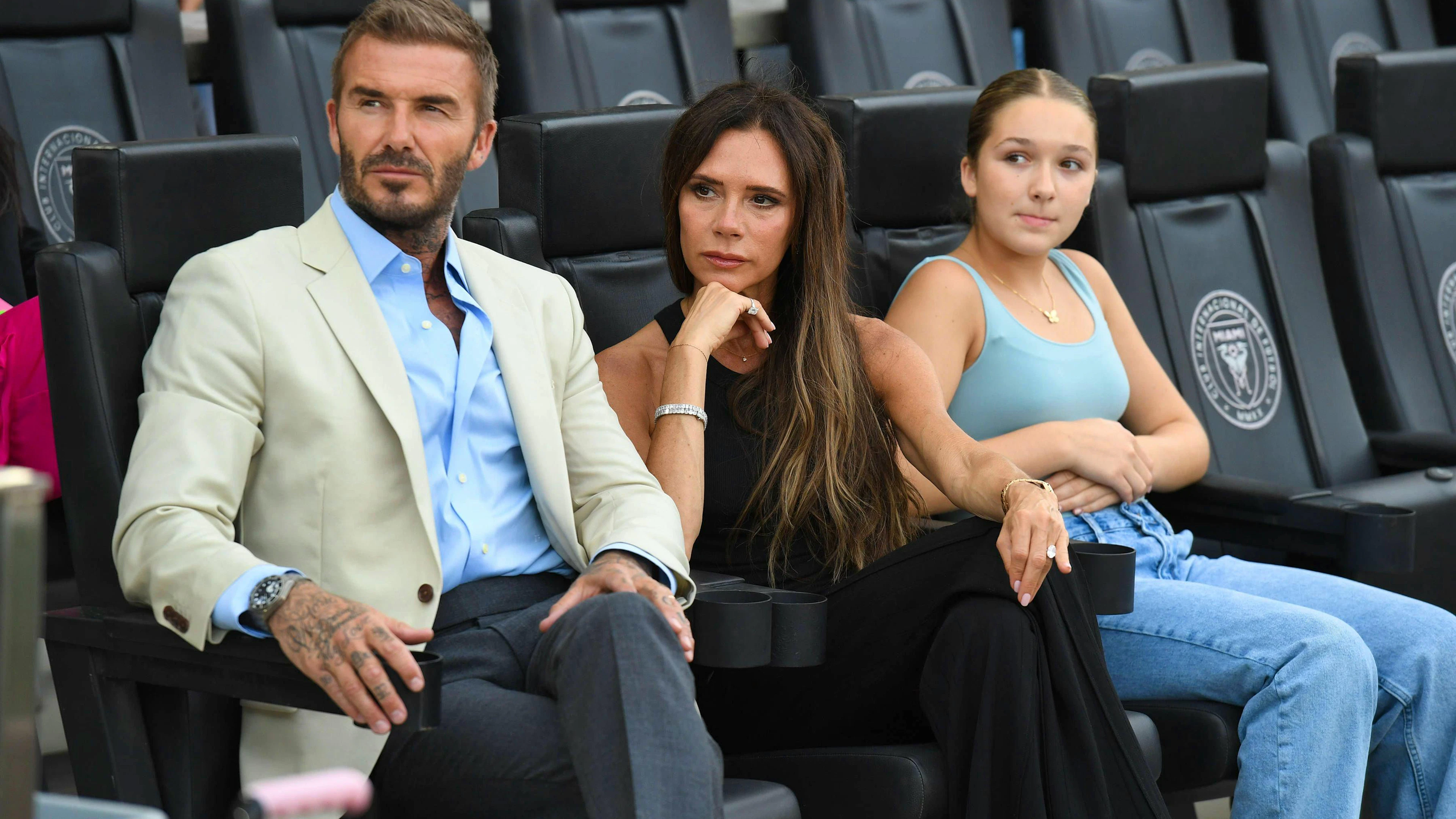 David, Victoria und Harper Beckham wohnen einem Spiel von Inter Miami bei.