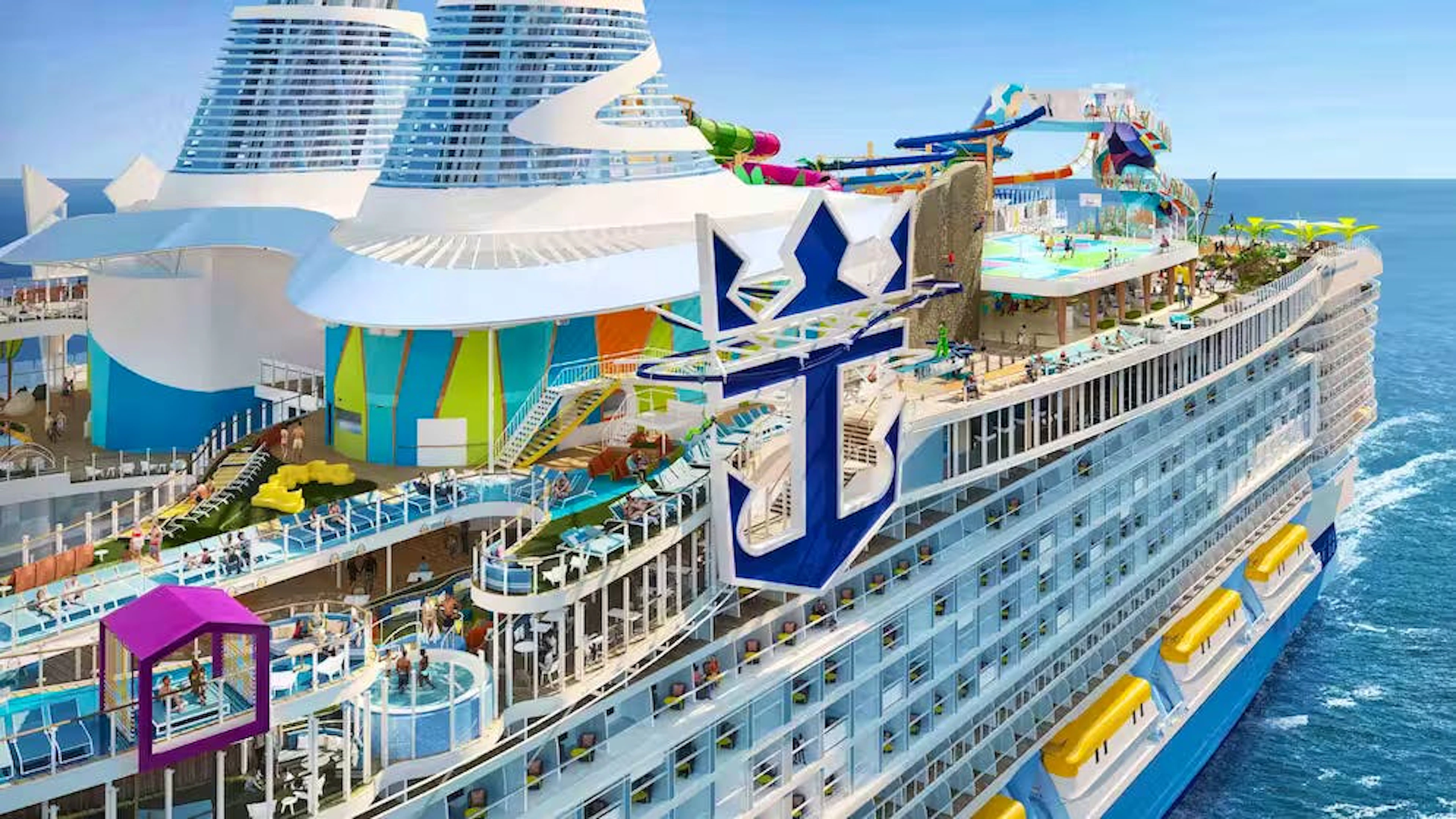 Der Luxusdampfer umfasst 20 Decks und bietet Platz für bis zu 7500 Passagier*innen und rund 2500 Crew-Mitglieder.&nbsp;