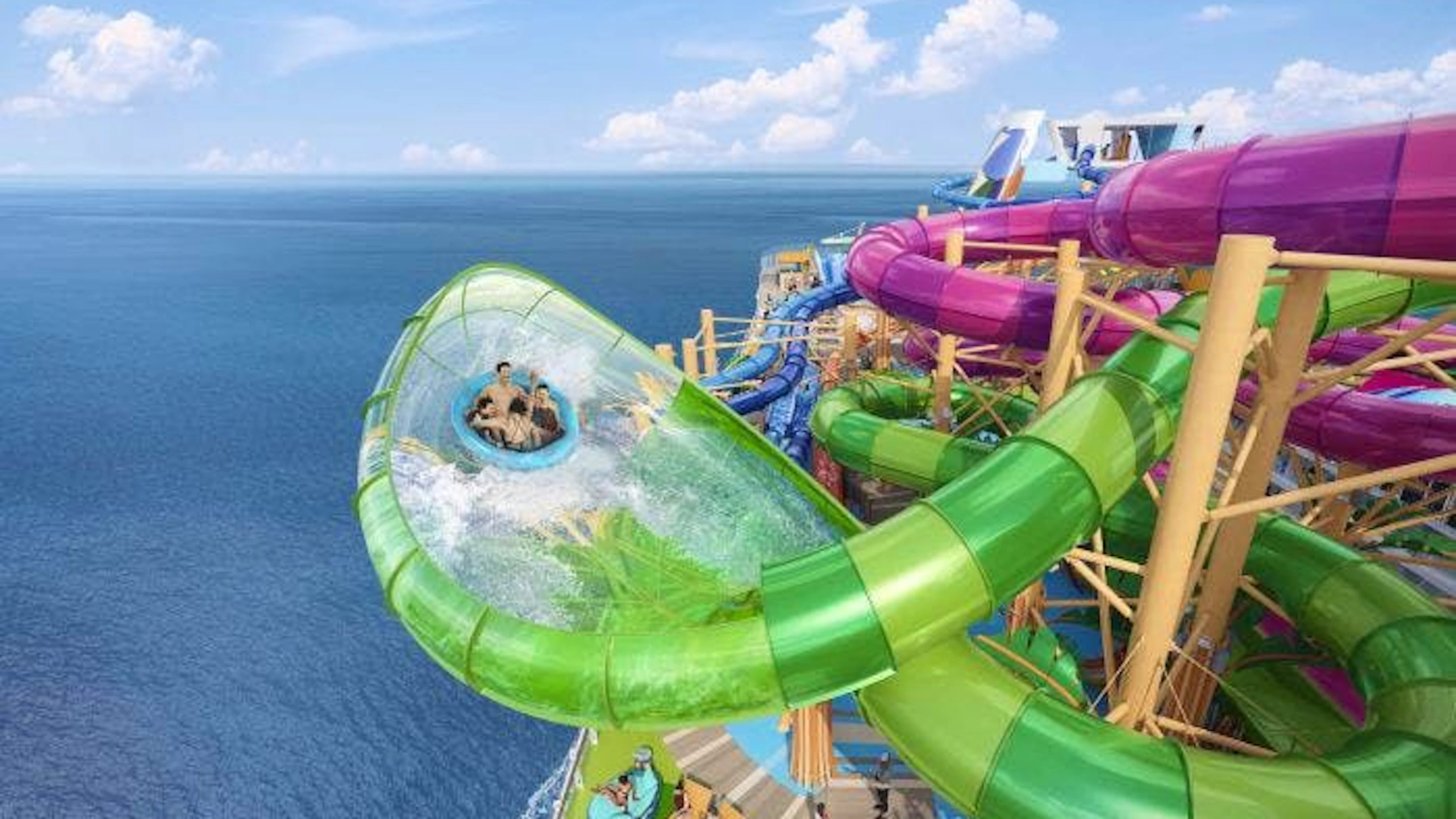 Den Passagier*innen soll es an Bord an nichts fehlen: Sogar ein ganzer Wasserpark gehört zum Freizeitangebot.