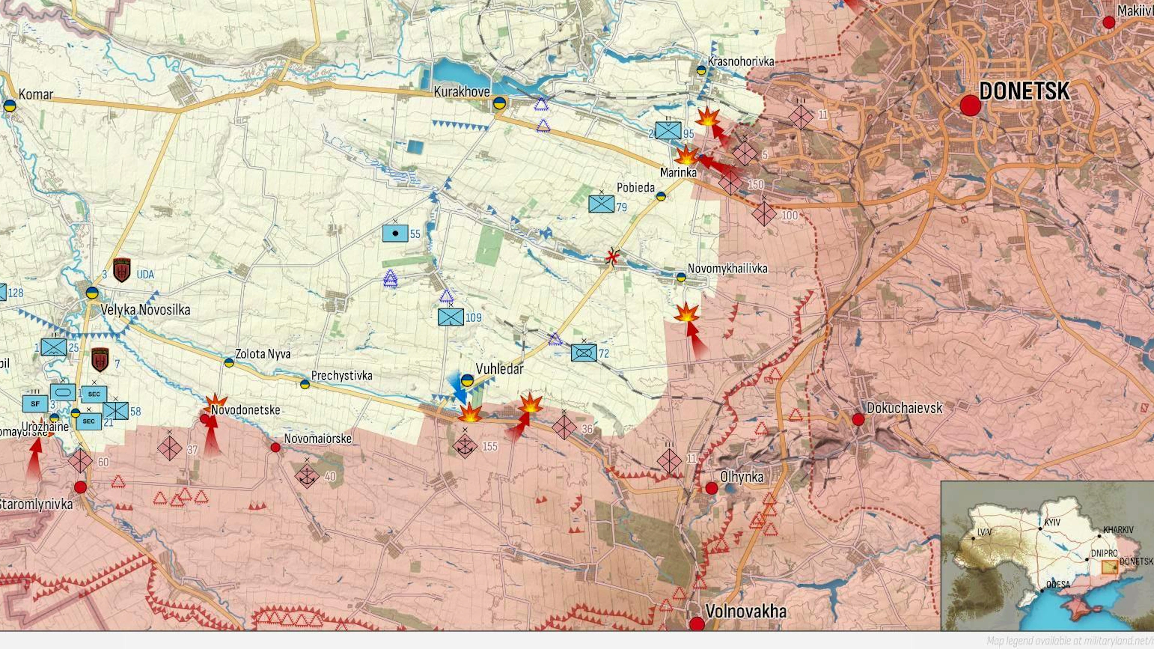 Nowomychajliwka liegt südwestlich von Donezk – hier in der Bildmitte.