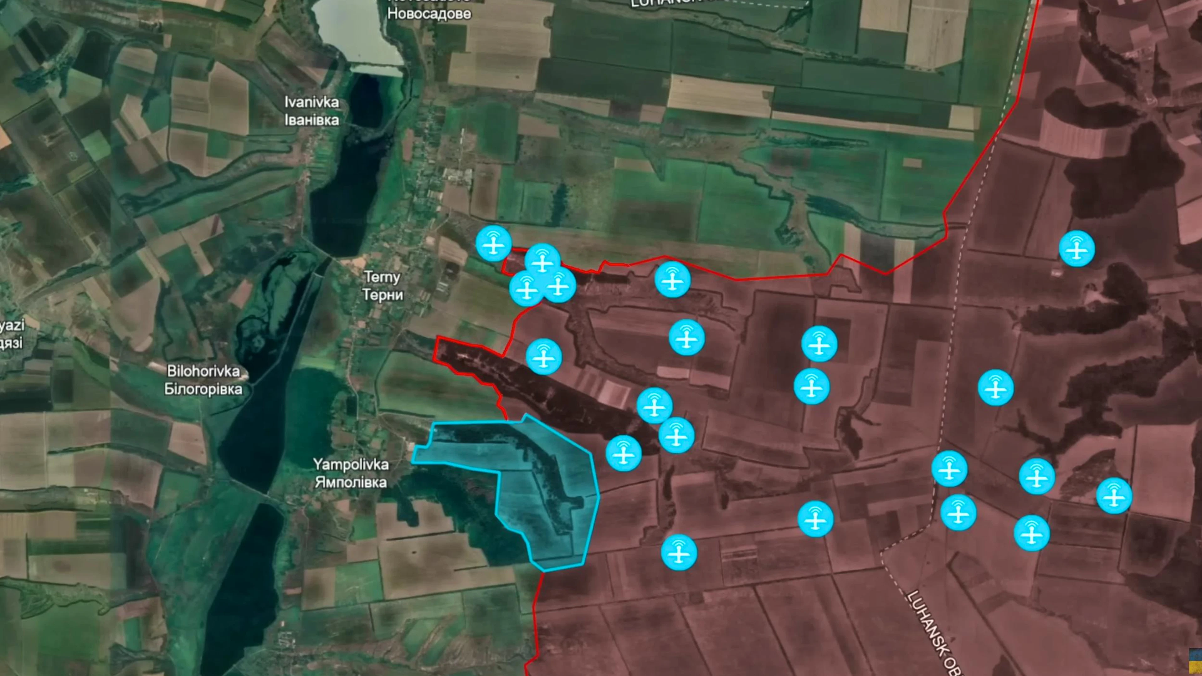 Gli ultimi attacchi russi a Terny sono falliti. Al contrario, l'Ucraina ha guadagnato spazio. Gli attacchi di droni ucraini documentati sono contrassegnati da un'icona.