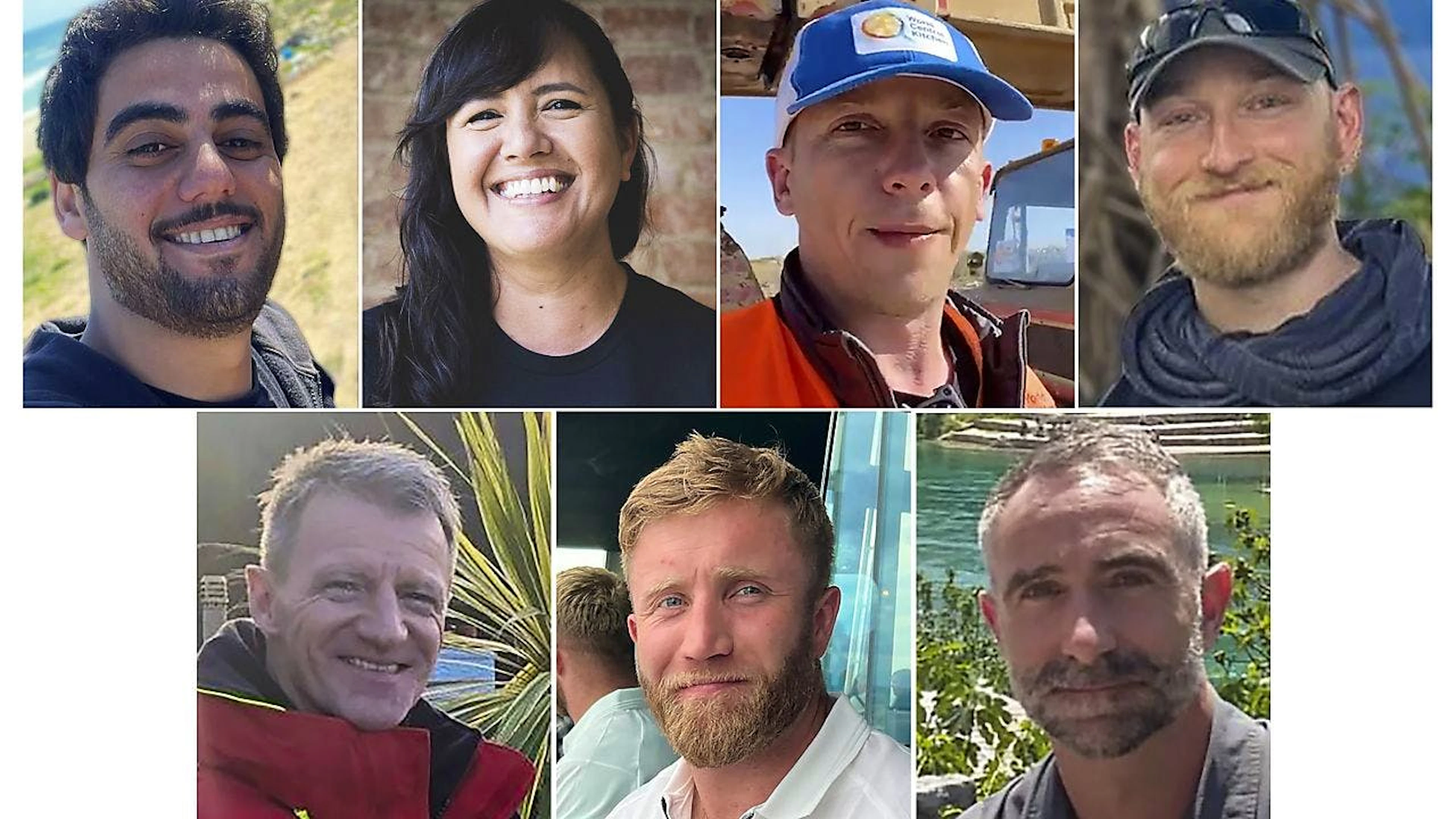Gli operatori di World Central Kitchen rimasti uccisi a Gaza all'inizio di aprile.