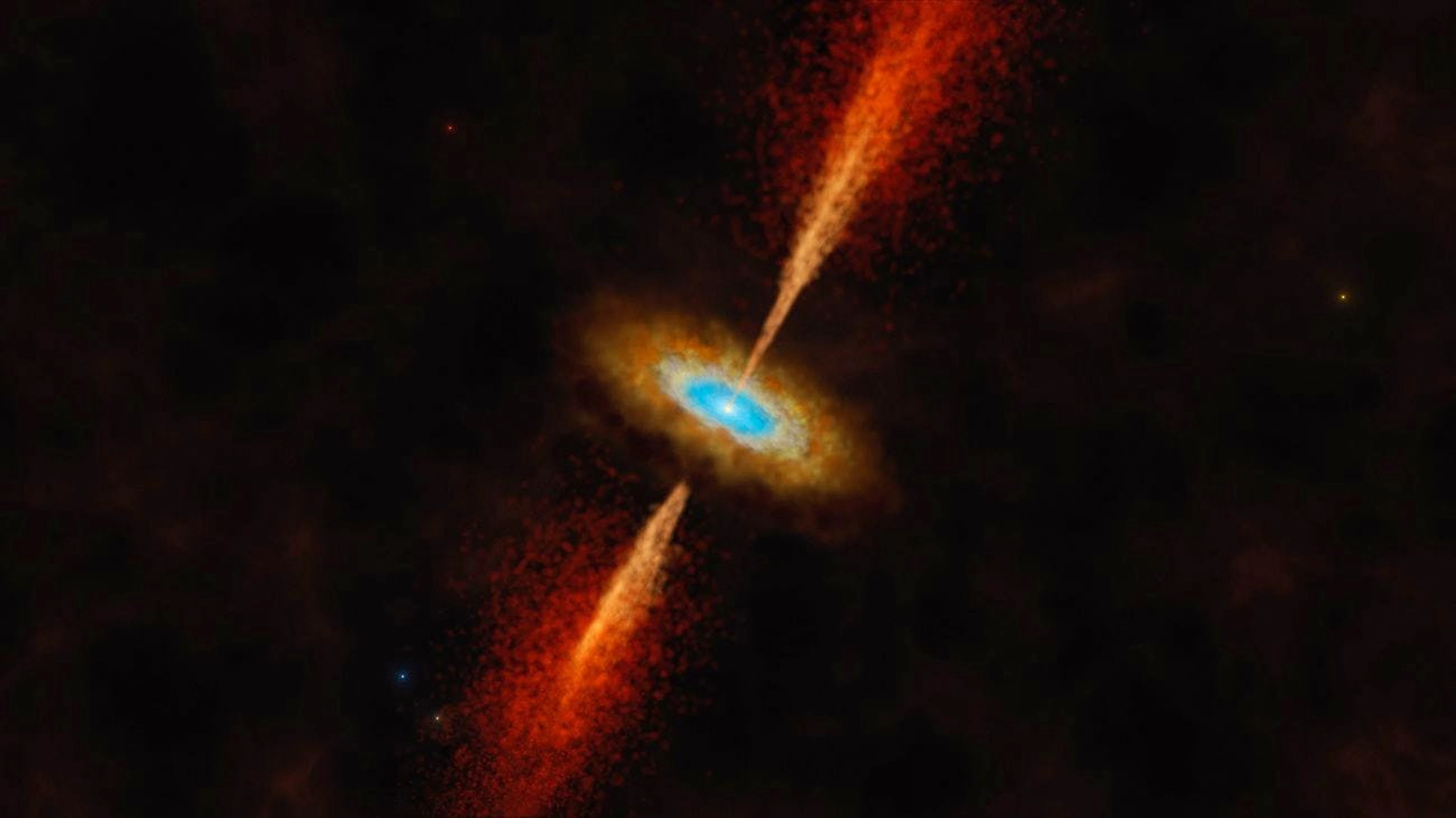 Immagine illustrativa. Una foto non datata resa disponibile dall'European Southern Observatory (ESO) mostra un'impressione d'artista del sistema HH 1177, situato nella Grande Nube di Magellano (pubblicato il 29 novembre 2023).