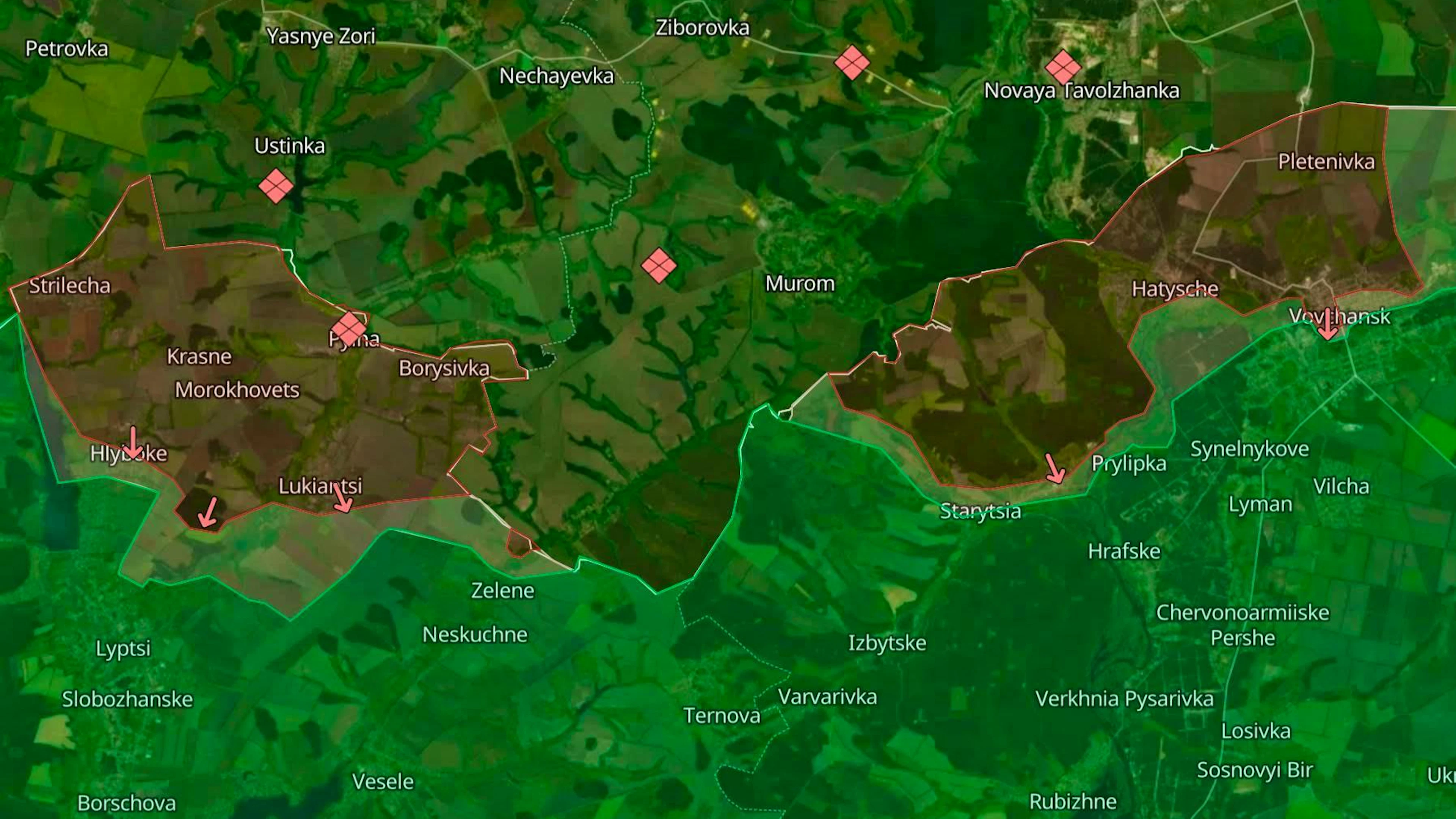 In alto a sinistra: Ustinka. In alto a destra: Novaya Tavolzhanka.