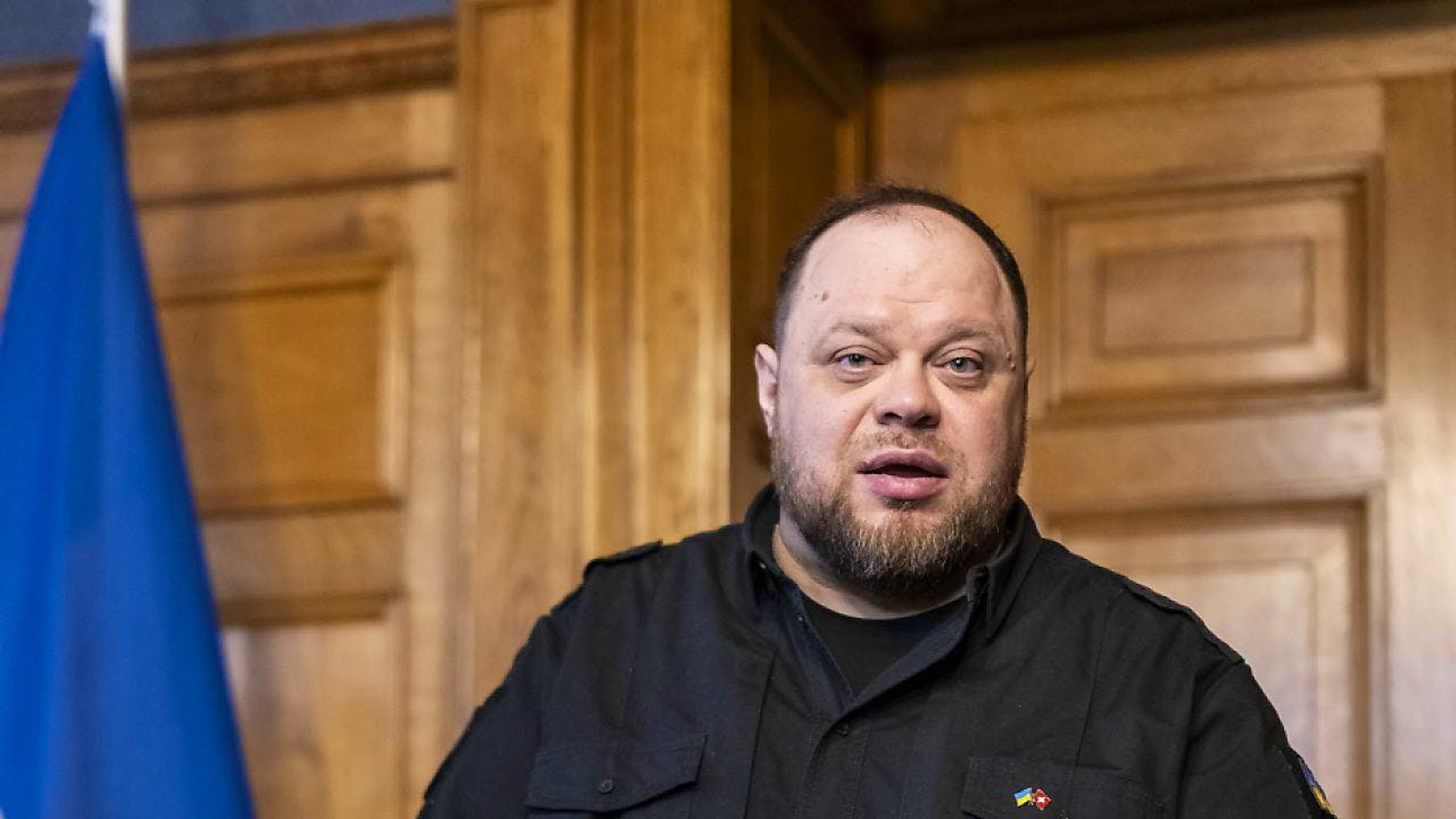 Ruslan Stefanchuk in conferenza stampa a Palazzo federale.