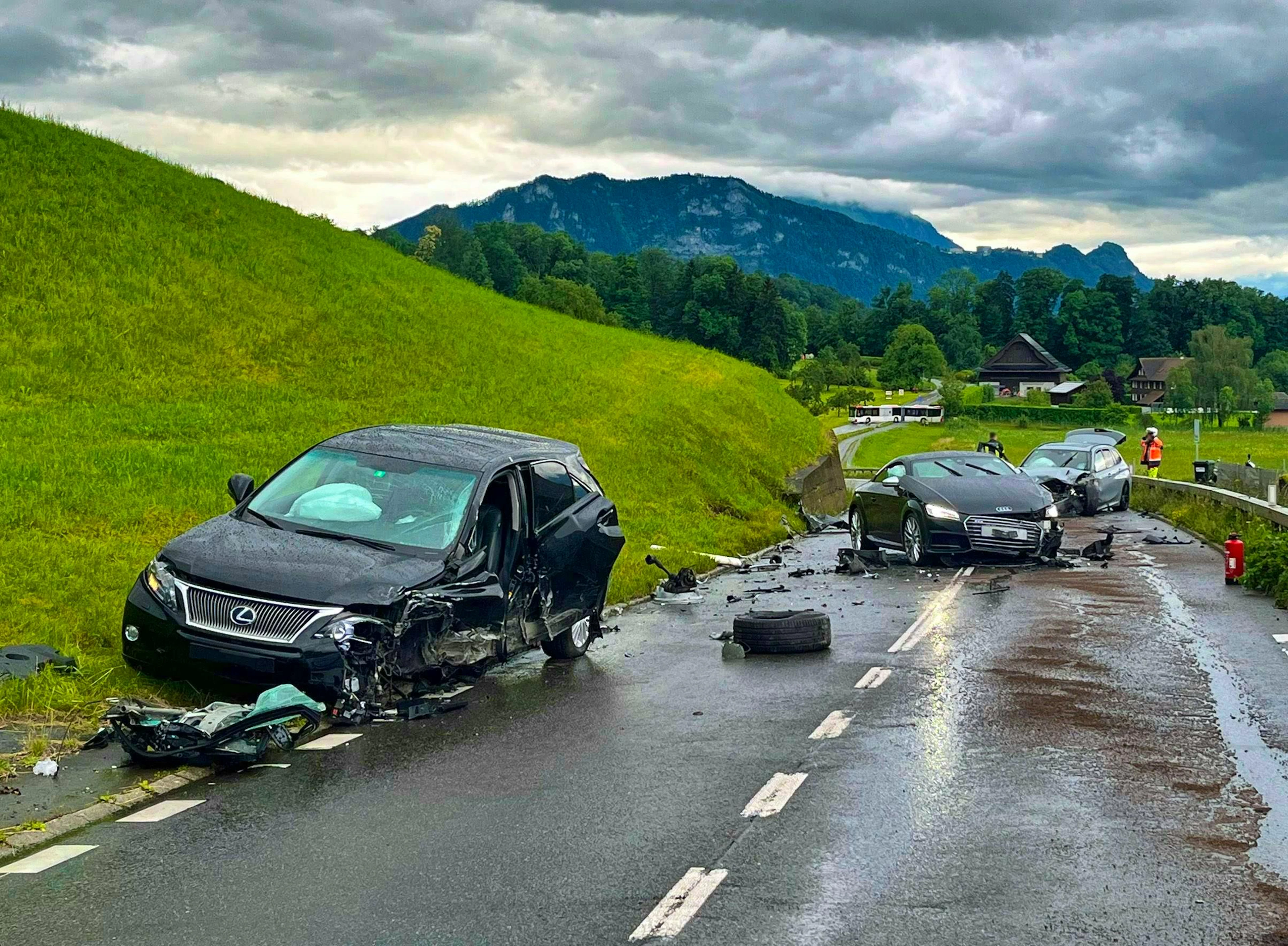 Three cars were involved in the accident.