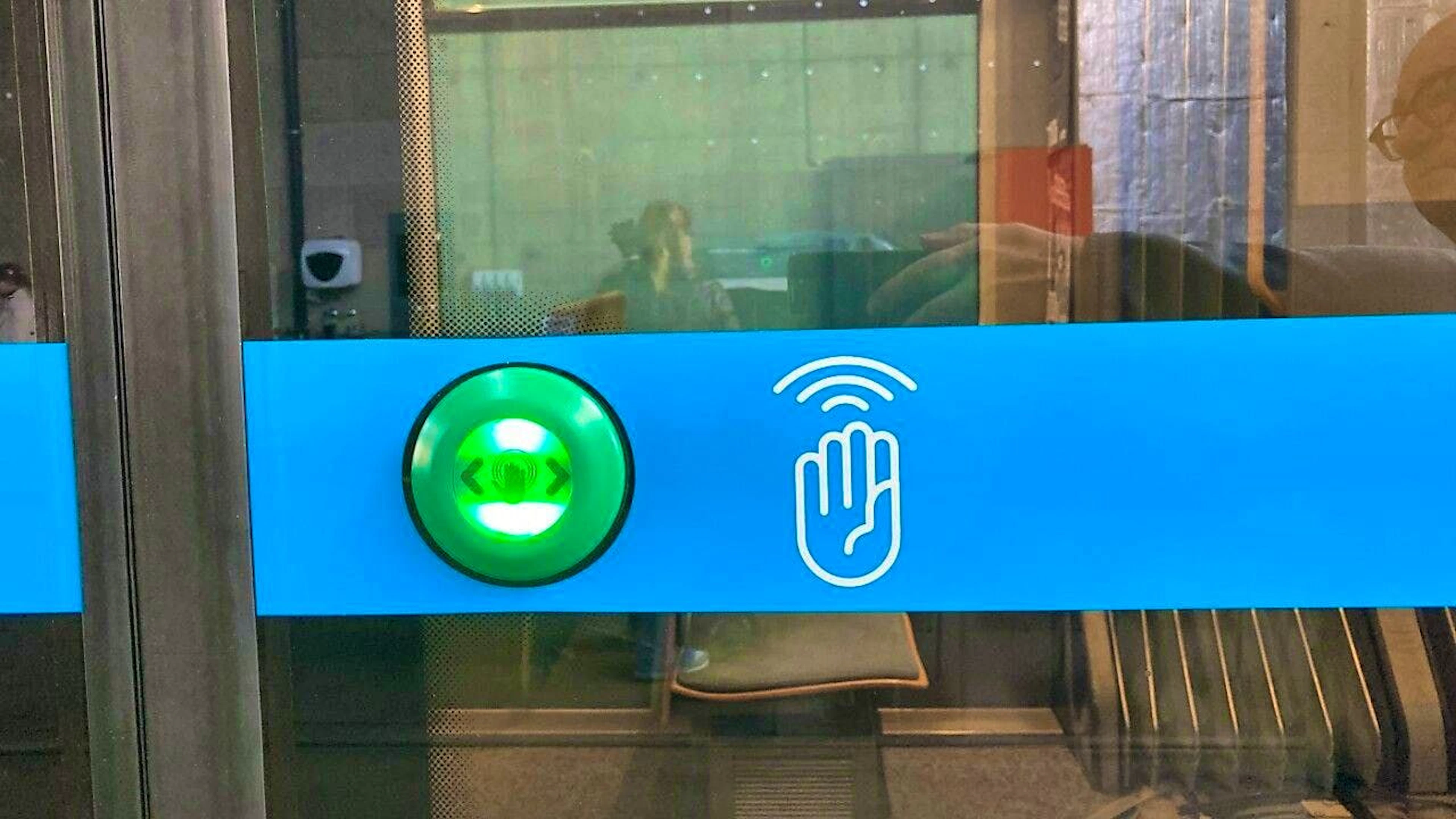 Zurich public transport company is testing contactless door opening buttons in and on the "InnoTram".