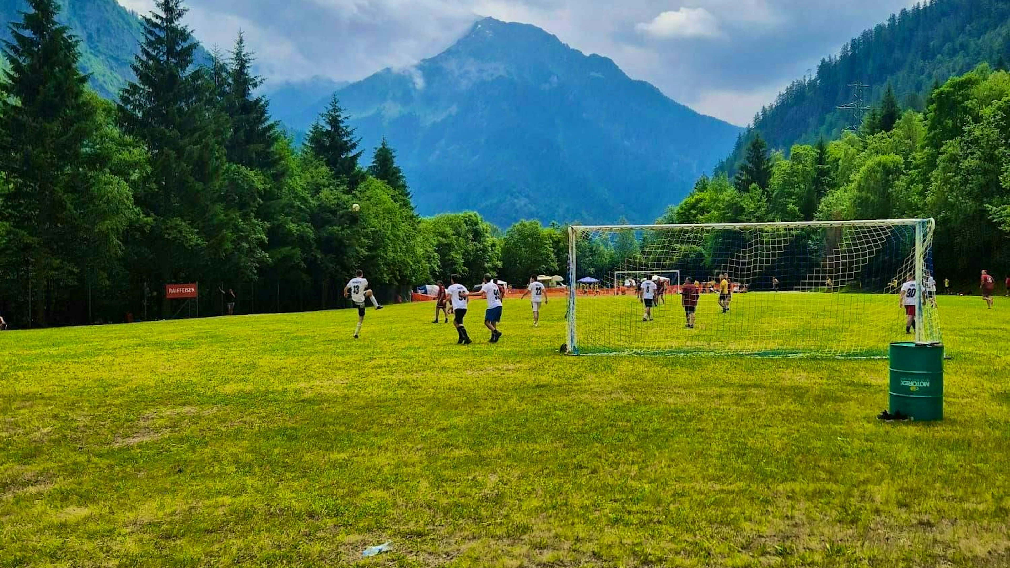 Calm before the storm: football match in Piano di Peccia on Saturday afternoon.