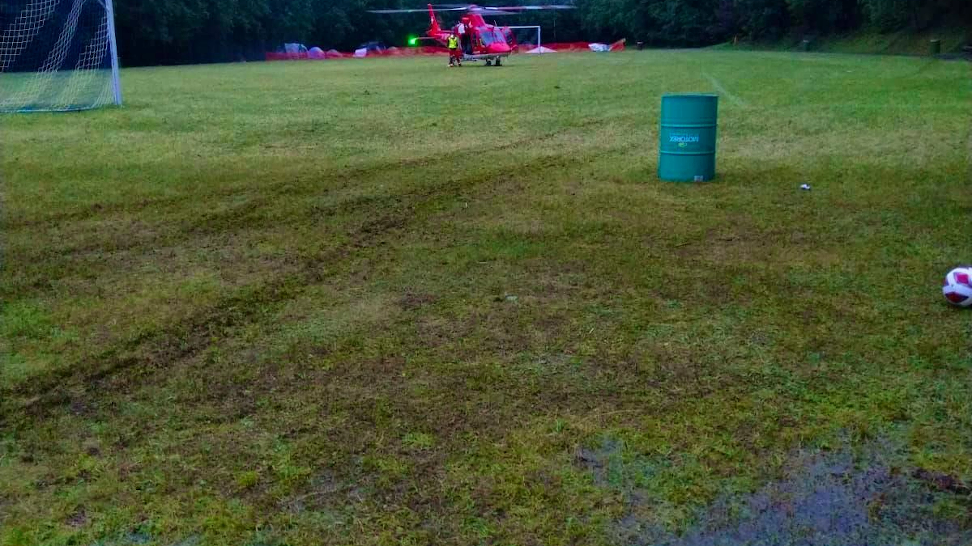 Rega lands on the football pitch at around 5.30 am.