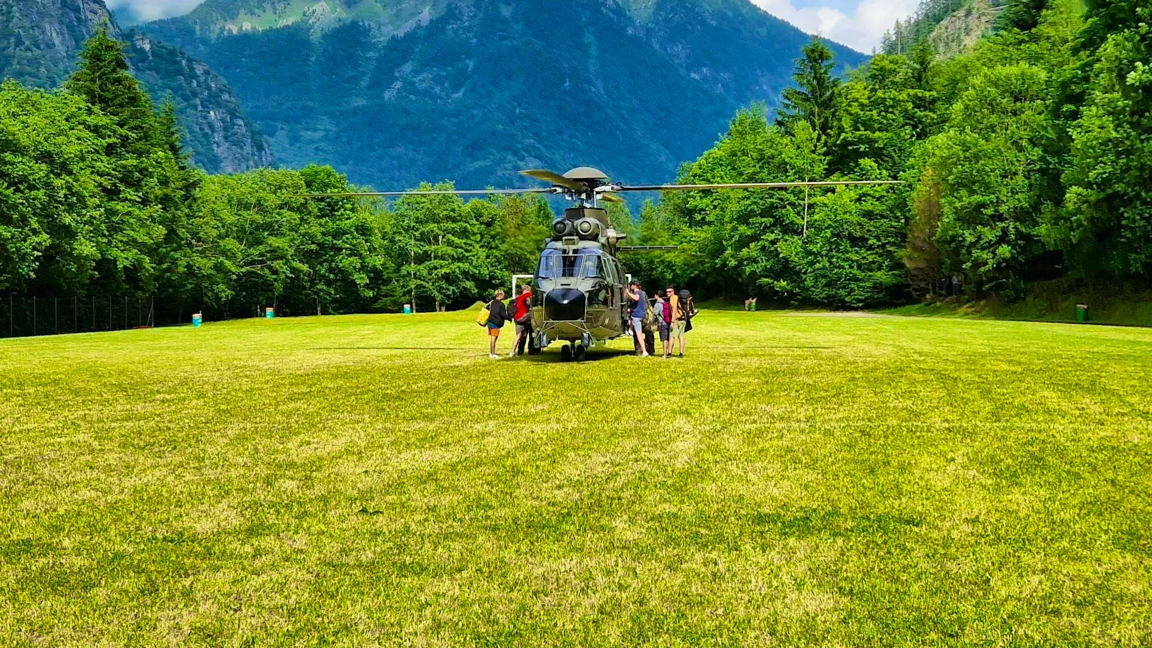 The first passengers board the Super Puma.