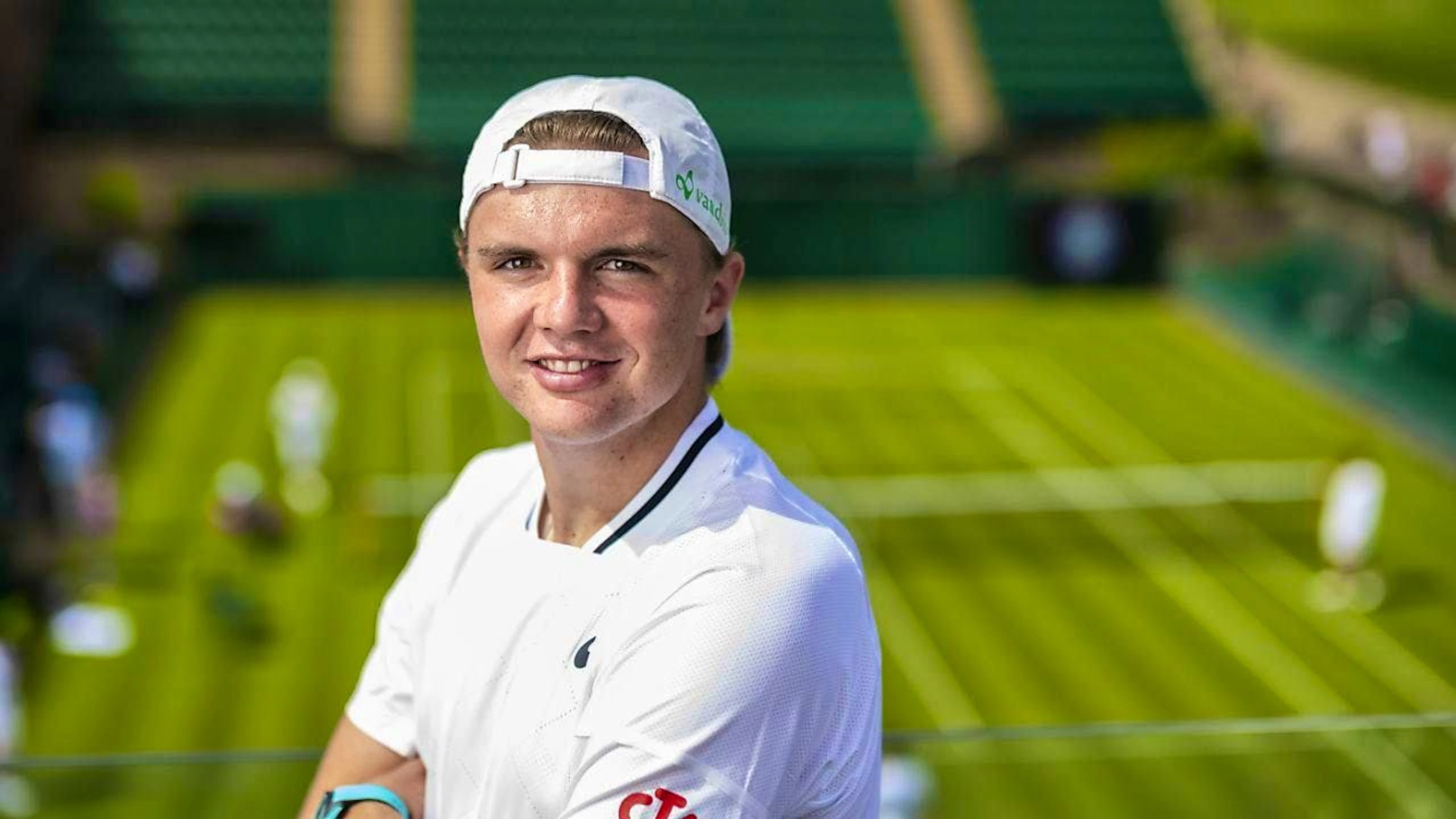 Smiling again: Dominic Stricker looks fitter and better trained than ever at Wimbledon