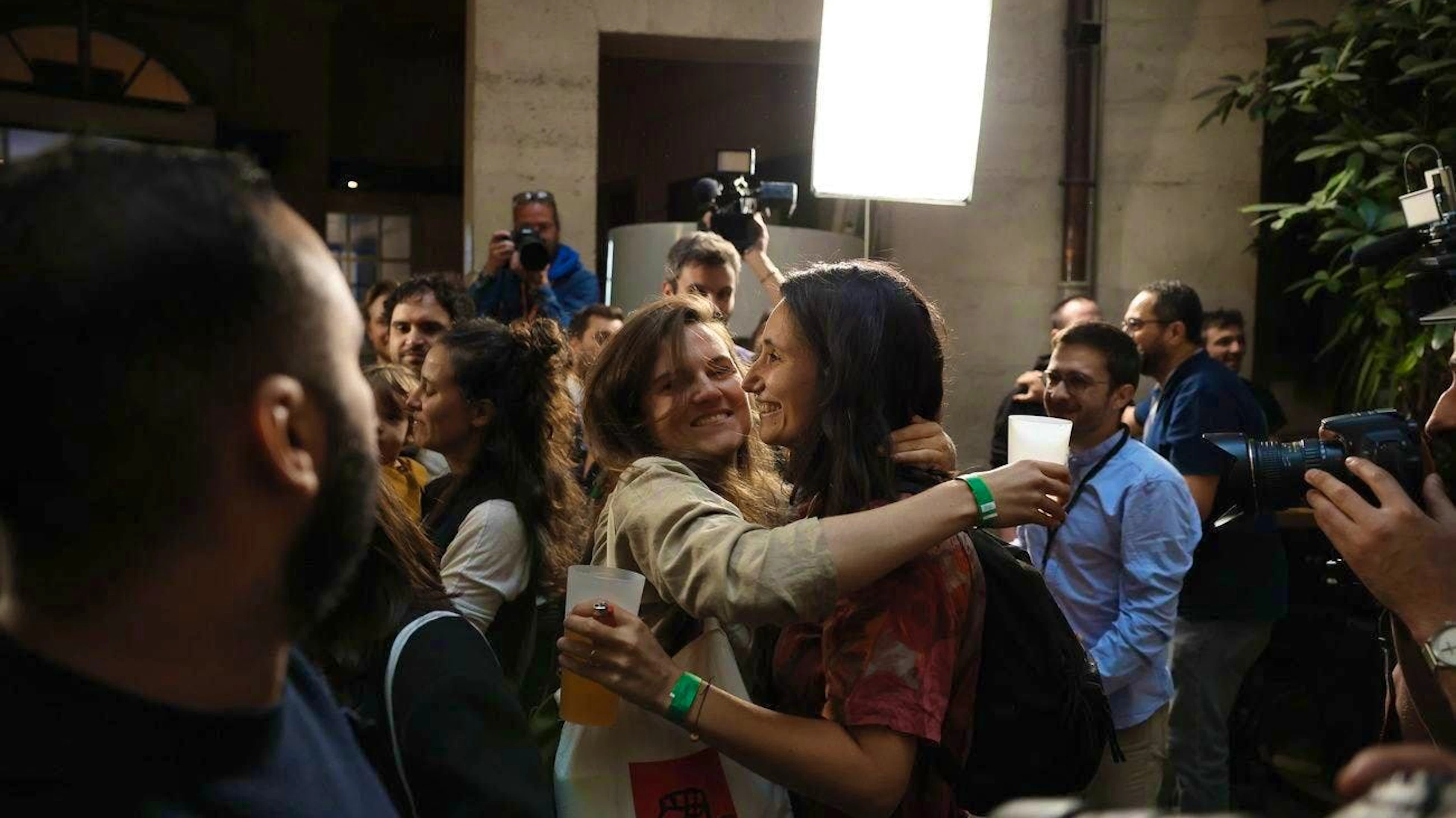 Supporters of La France Insoumise (LFI) and the left-wing coalition Le Nouveau Front Populaire after the announcement of the results of the second round of the parliamentary elections at the party headquarters of Nouveau La France Insoumise (LFI) in Paris.