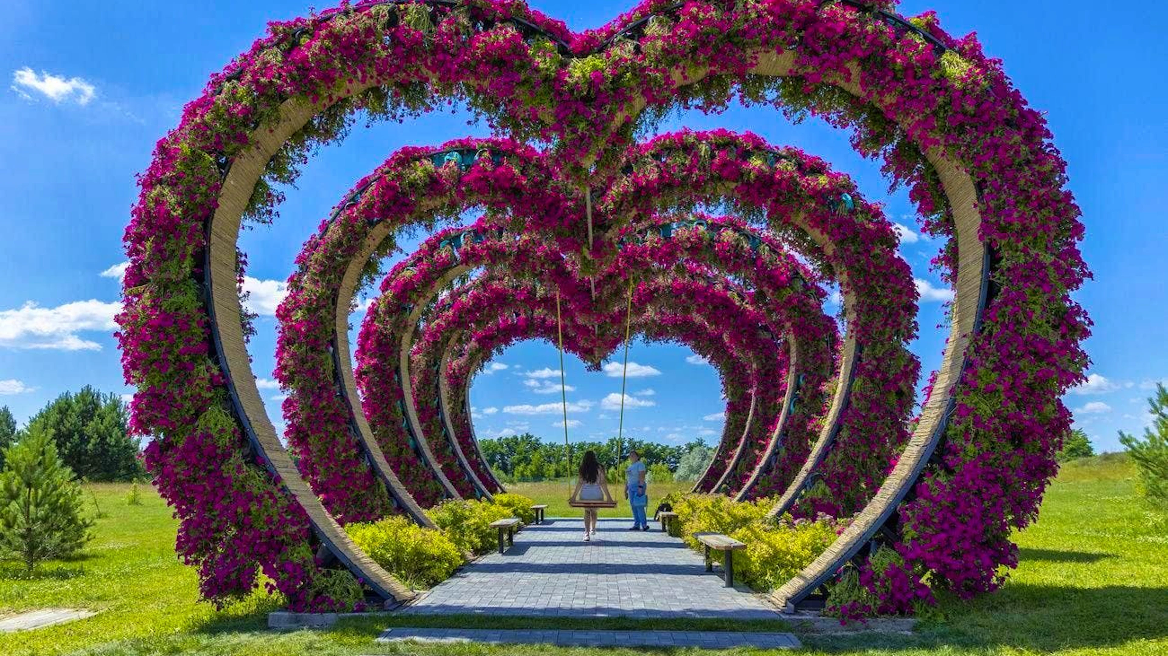 Hearty: A woman swings in Dobro Park in the village of Motyshyn in the Kiev region on June 26, 2024.