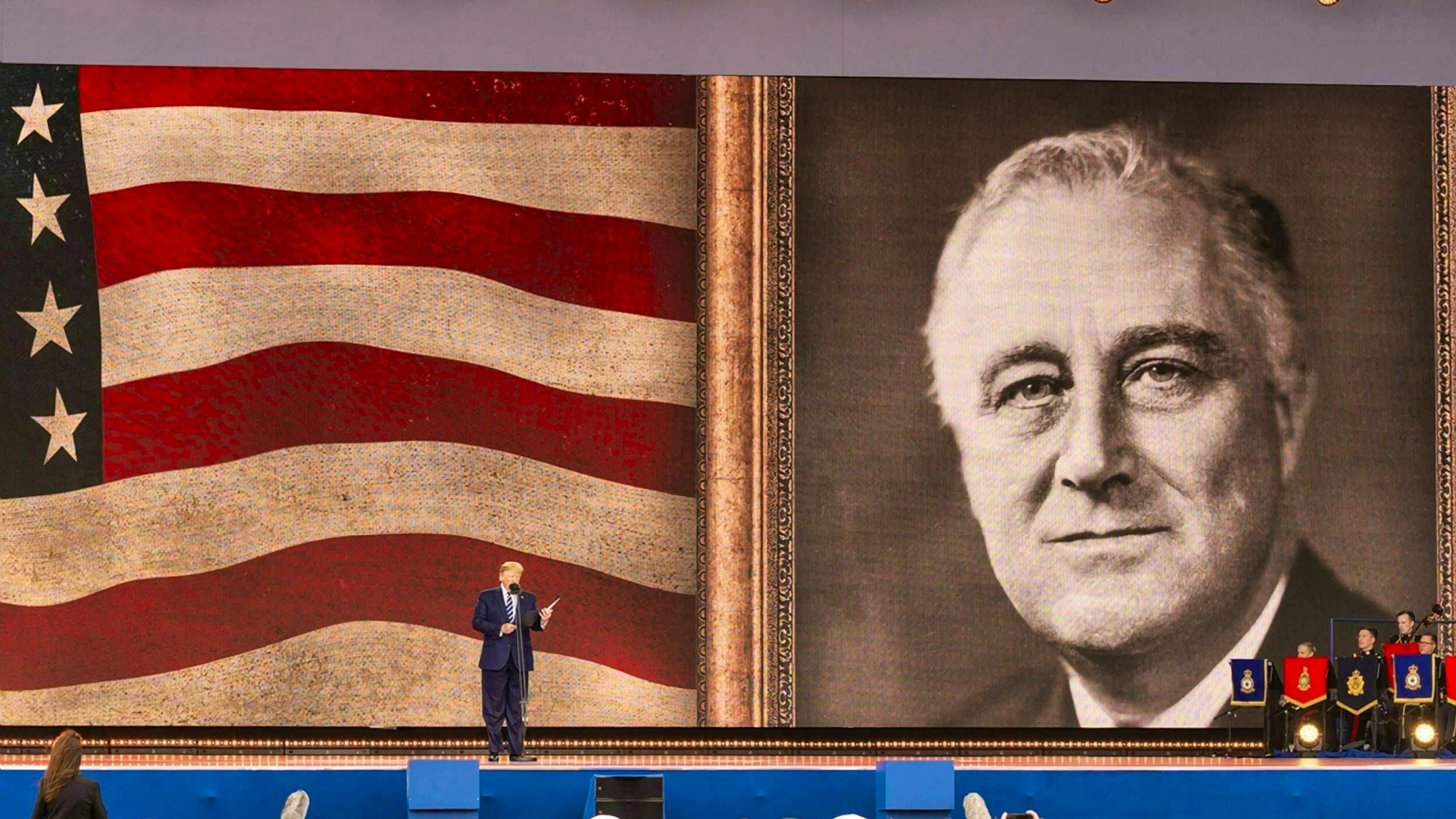 1933: Franklin D. Roosevelt - survived: Donald Trump speaks under a huge photo of President Franklin Roosevelt during an event to mark the 75th anniversary of D-Day. A few weeks before being sworn in as president, Roosevelt is giving a speech from the back of his open car in Miami in February 1933 when five shots are fired. Roosevelt is not hit, but the mayor of Chicago, Anton Cermak, who is speaking to Roosevelt, is injured and dies 19 days later. The perpetrator is sentenced to death.