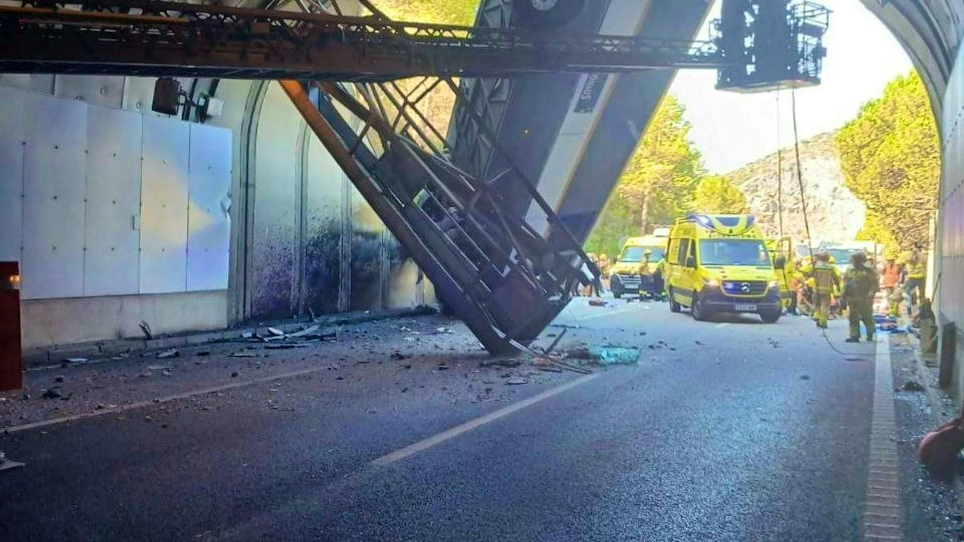 The bus driver was the last person to be freed from the wreckage.