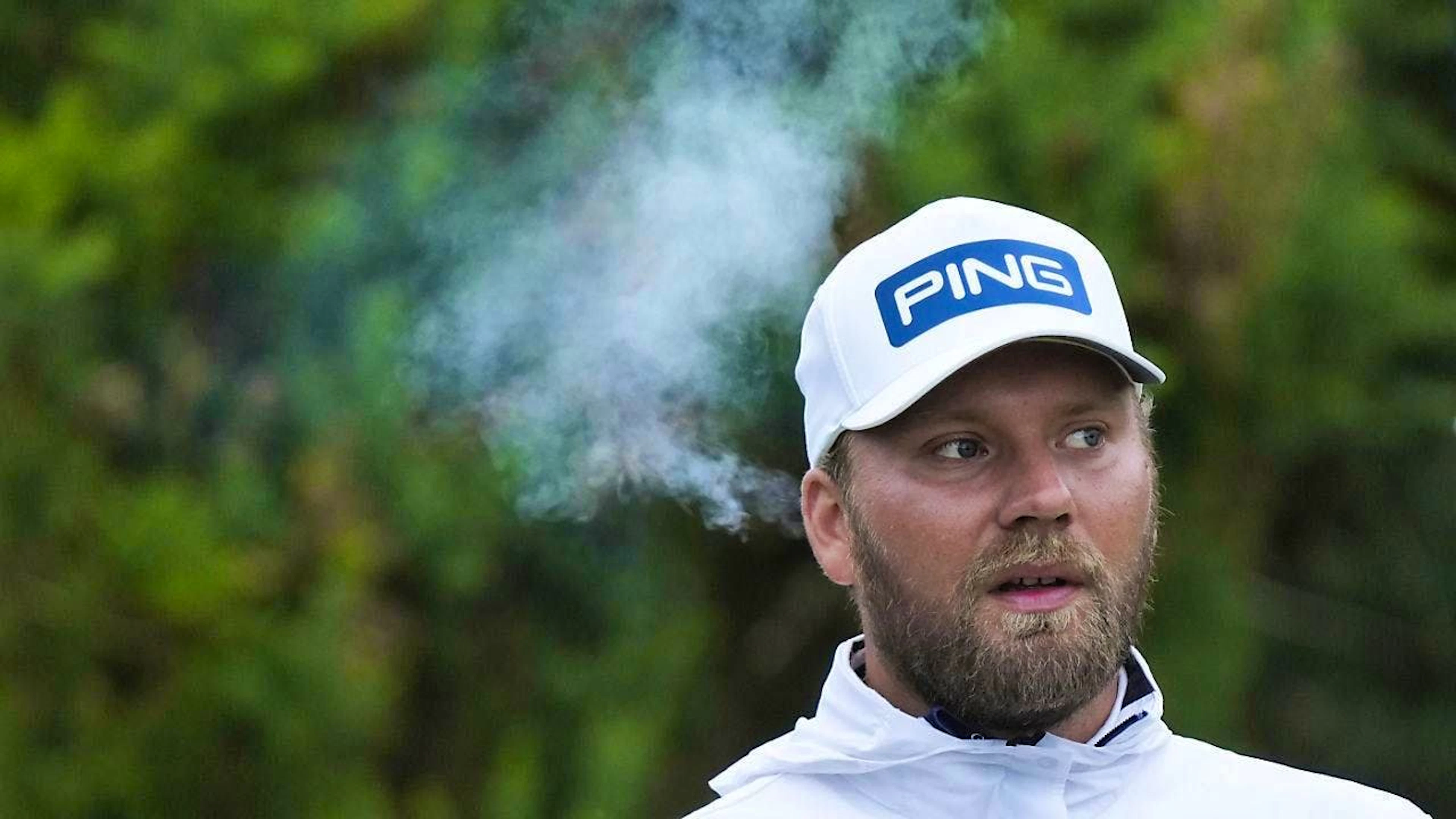 World number 272, 29-year-old Englishman Daniel Brown, copes best with the difficult conditions on the golf course in Troon