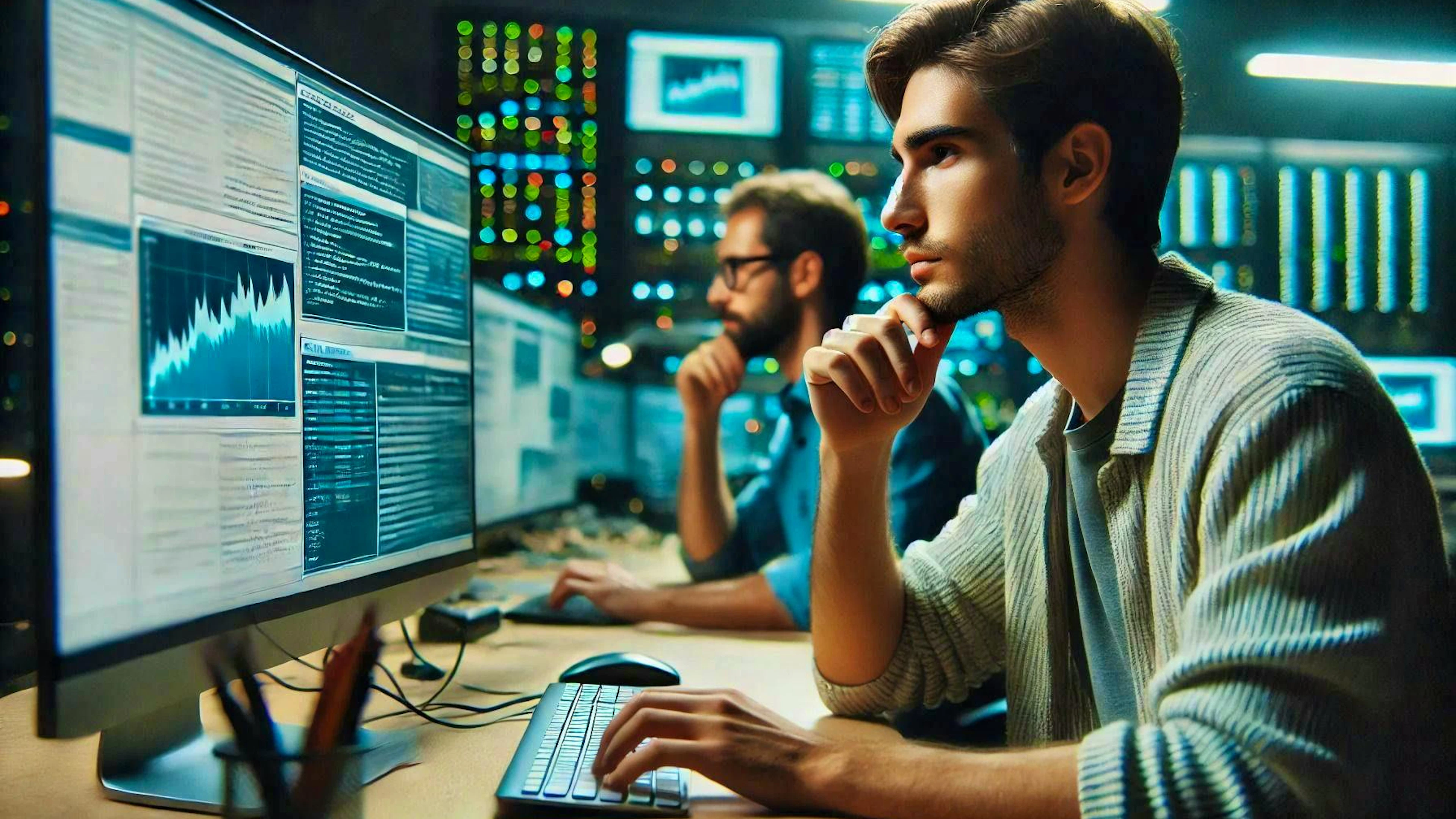Symbolic image: Journalists straining to look at a computer screen with translation software open.