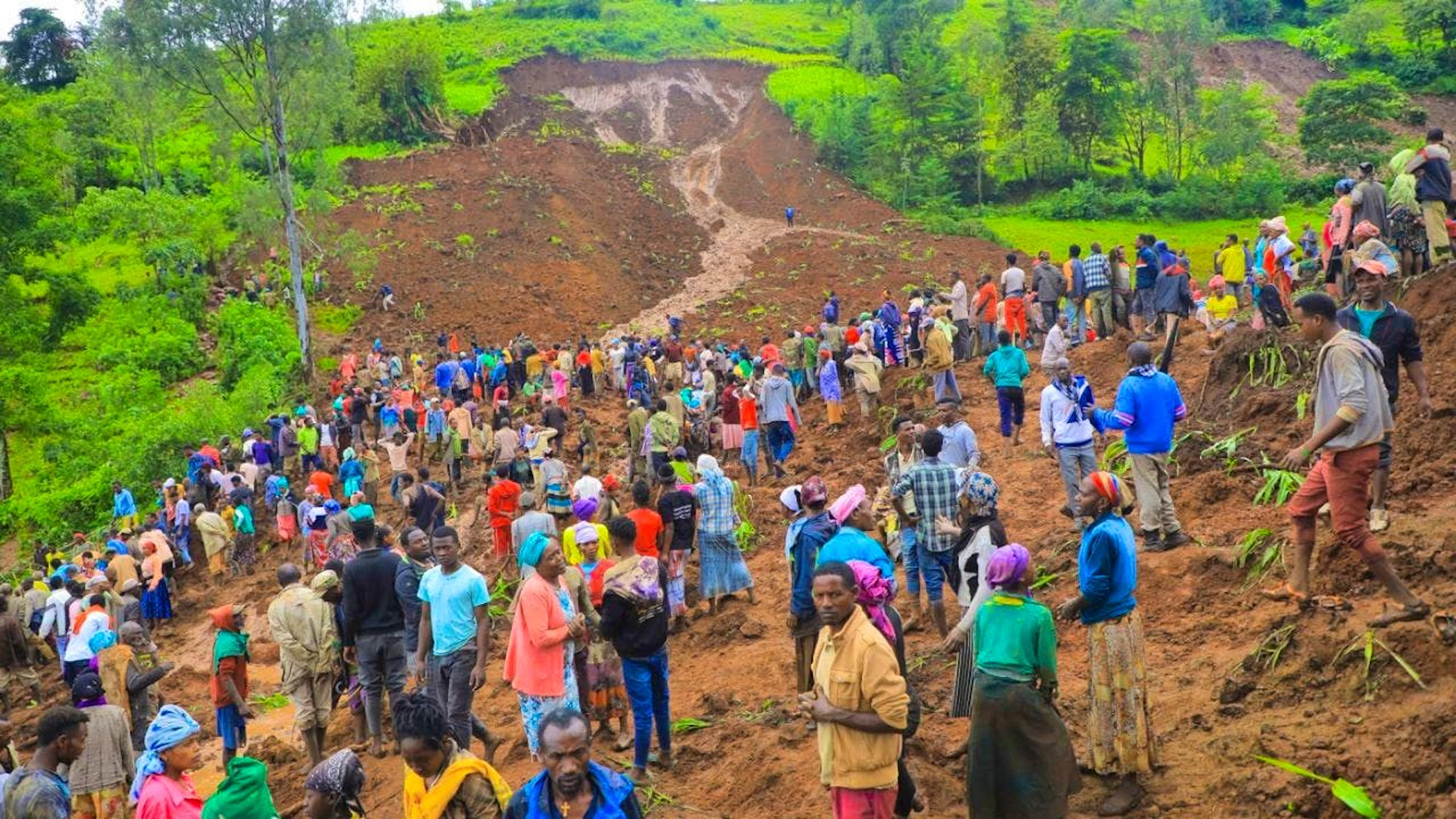 HANDOUT - Mudslides in a remote part of Ethiopia have killed scores of people, according to local authorities. Photo: Uncredited/Gofa Zone Government Communication Affairs Department/AP - ATTENTION: For editorial use only in connection with reporting on the landslide and only with full attribution to the above credit