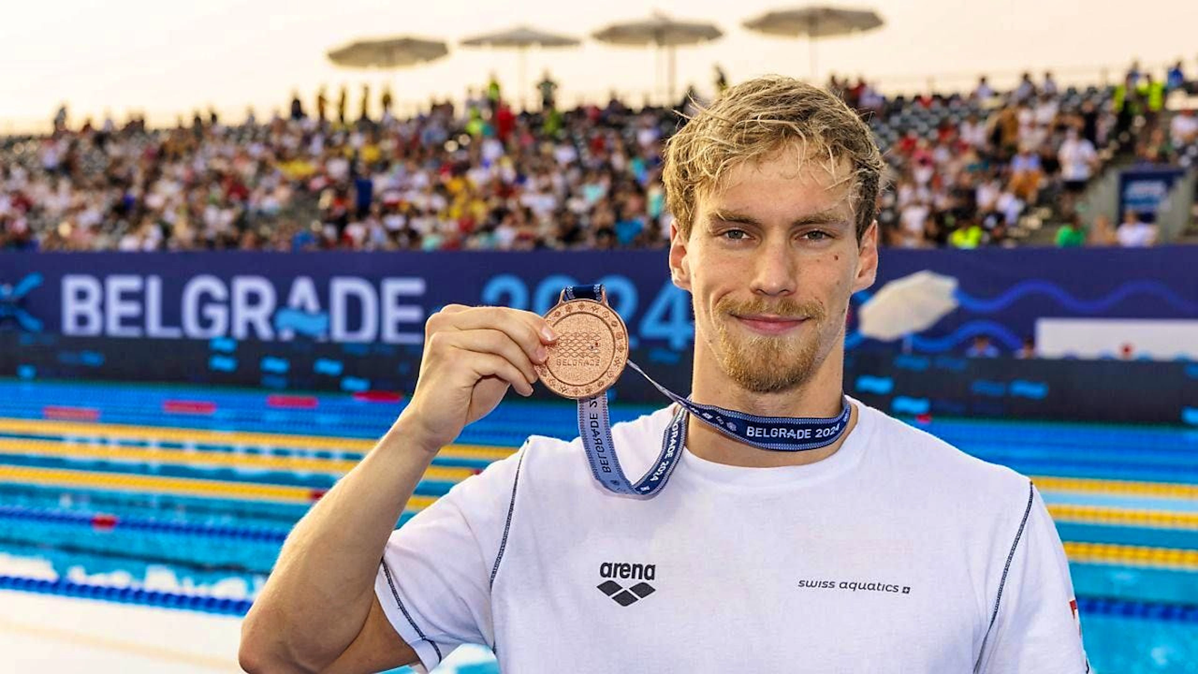 In Belgrade at the European Championships, Mityukov even swam to a bronze medal with a beard.