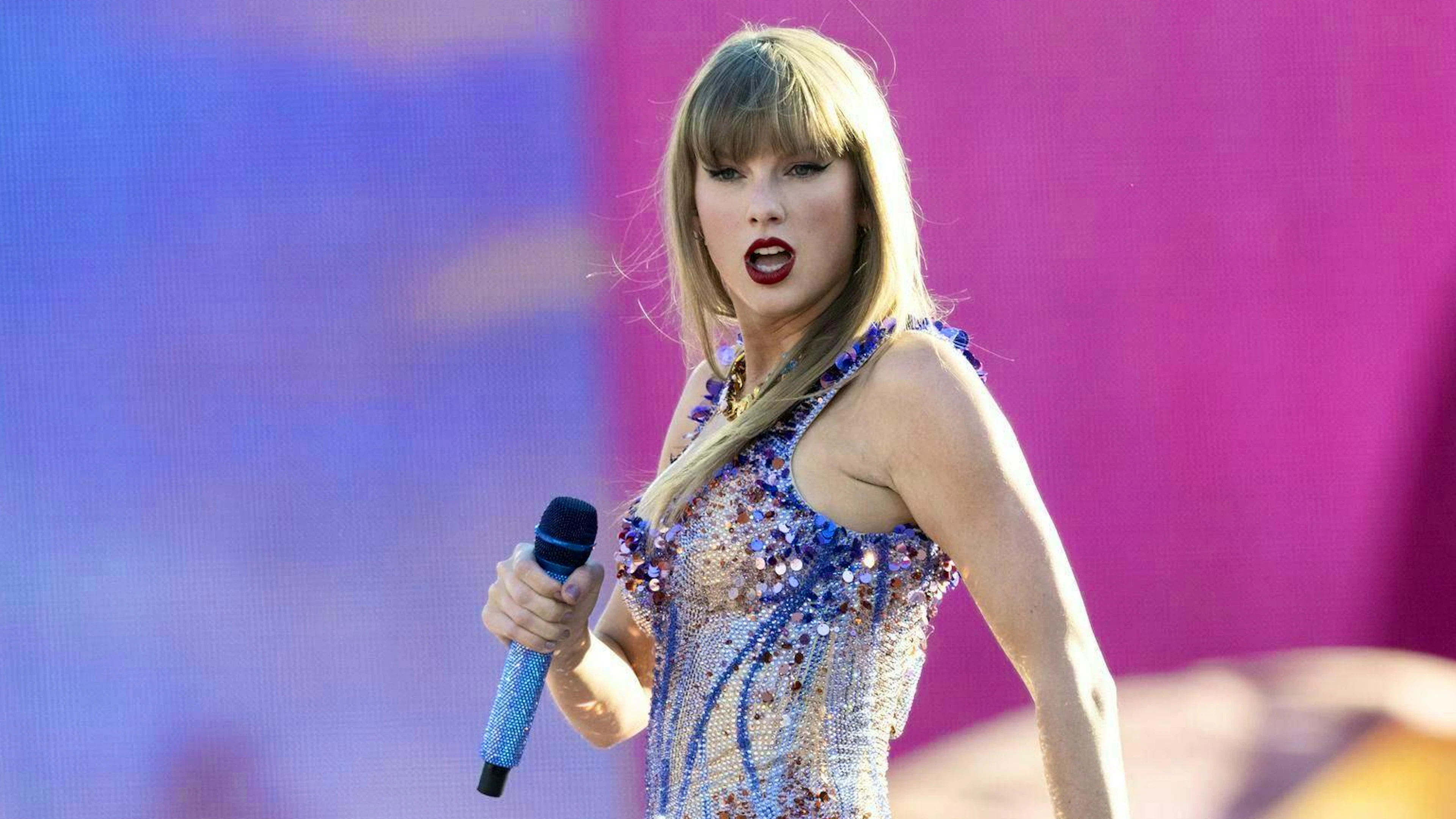 Taylor Swift performed during her concert as part of her "Eras Tour" at Zurich's Letzigrund Stadium.