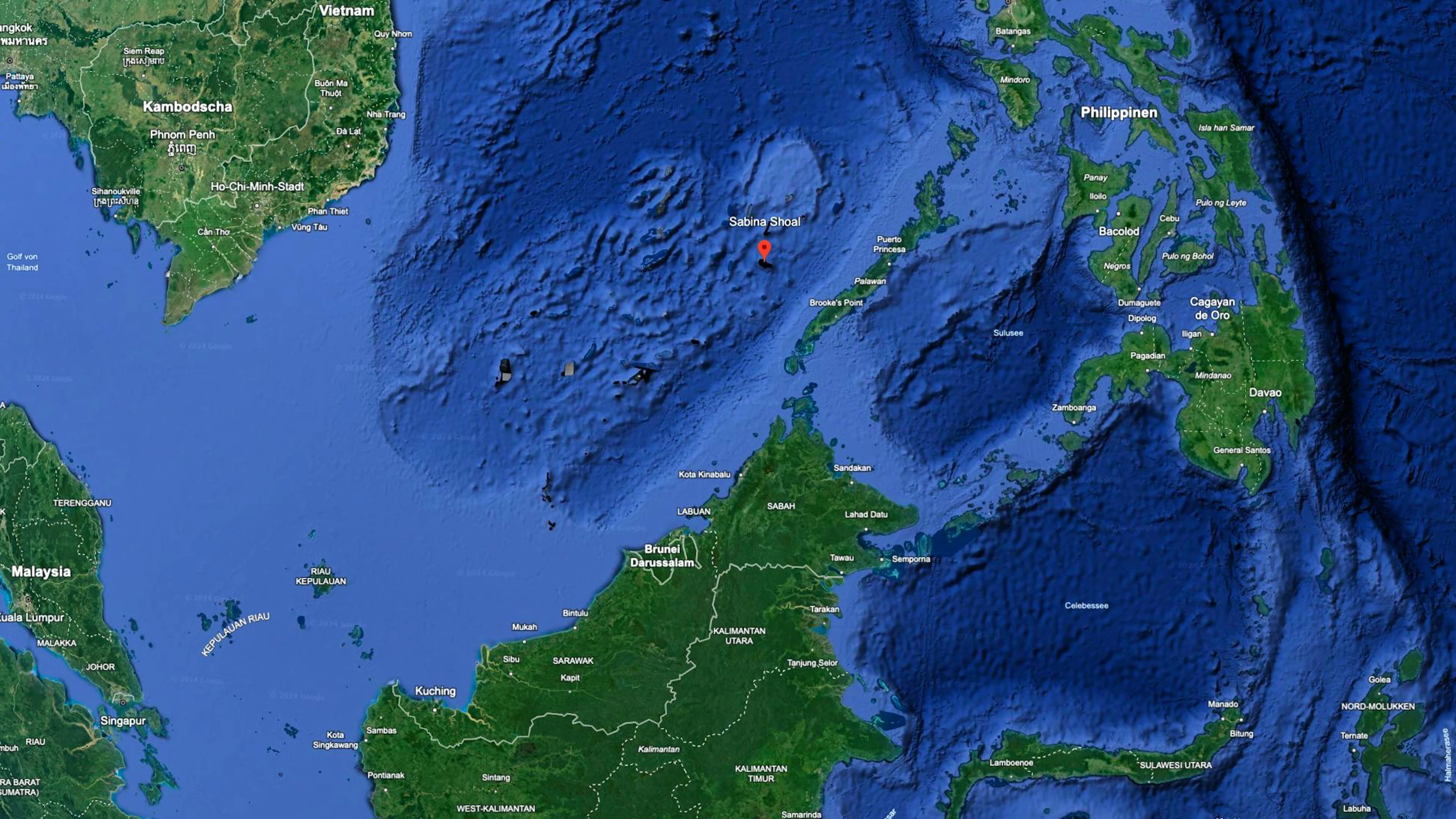 Markiert: die Lage des Atolls Sabina Shoal.
