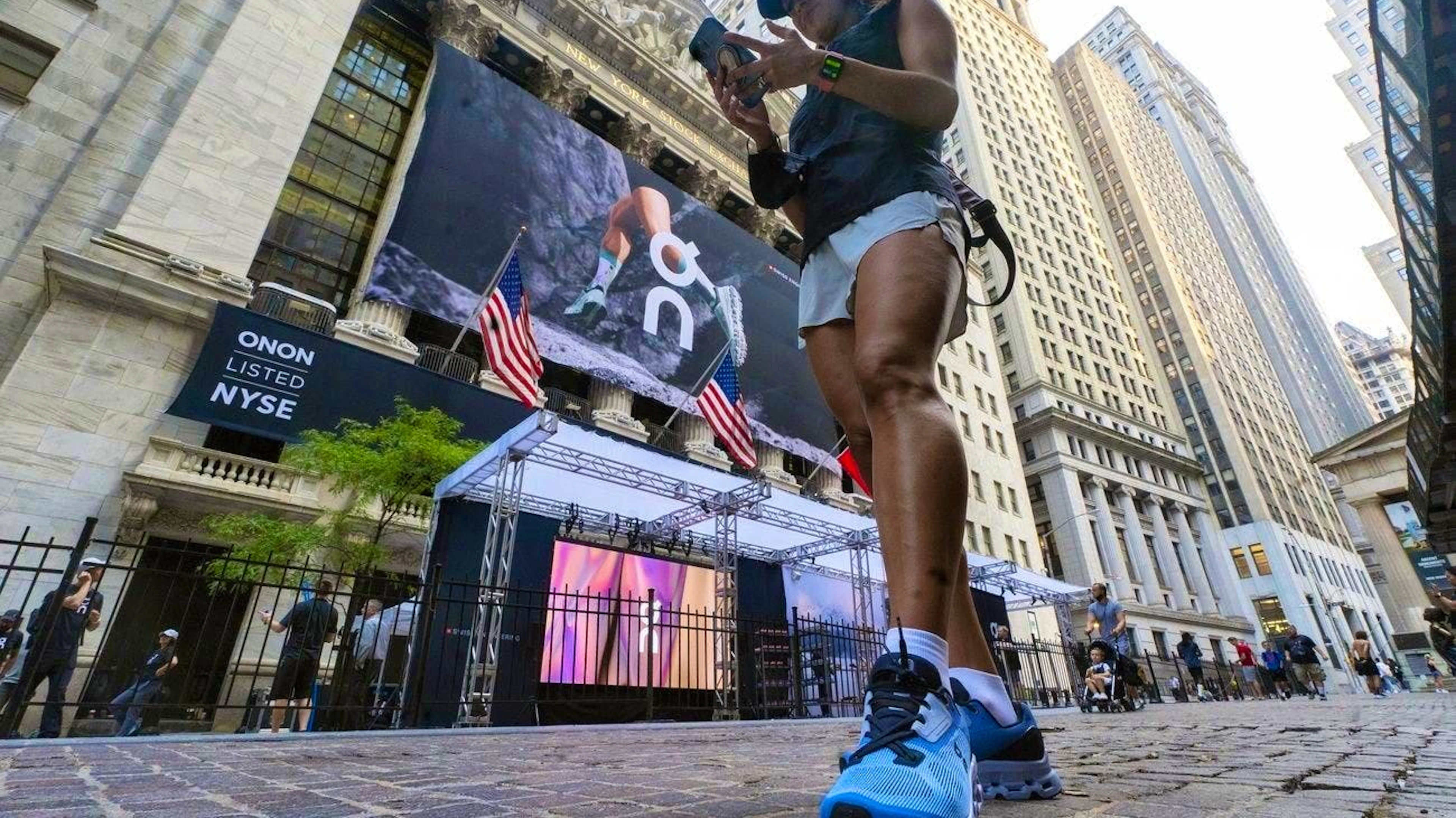 The running shoe brand On records sales of 568 million Swiss francs. (AP Photo/Richard Drew)