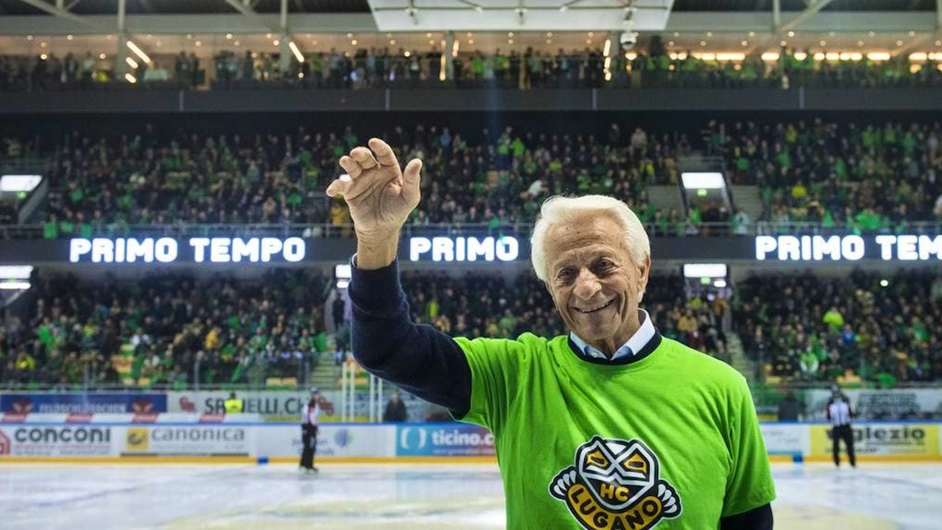 Geo Mantegazza con la sua inseparabile maglia verde del Lugano