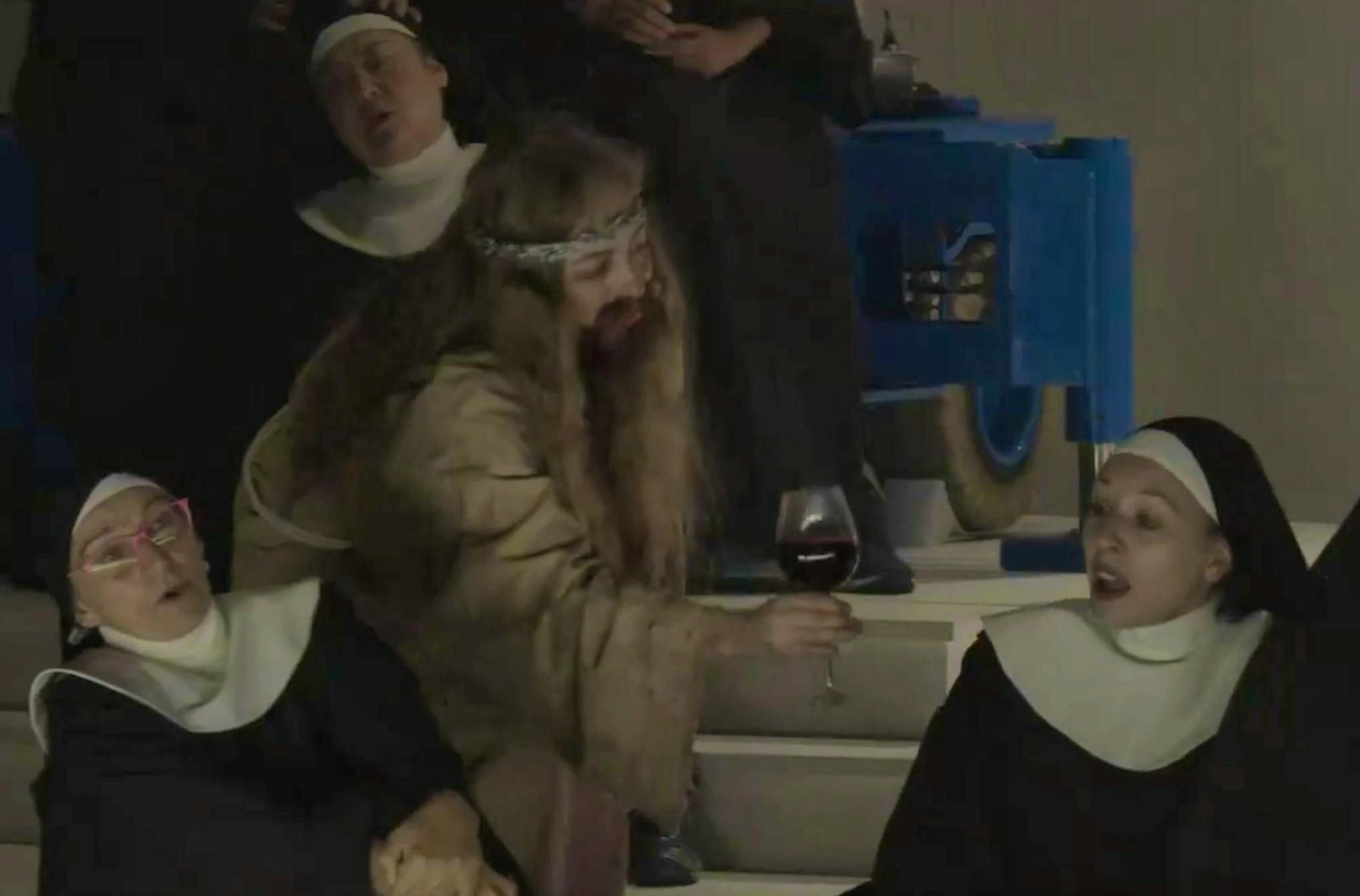 Annina Machaz (center) plays Jesus in "Sancta".