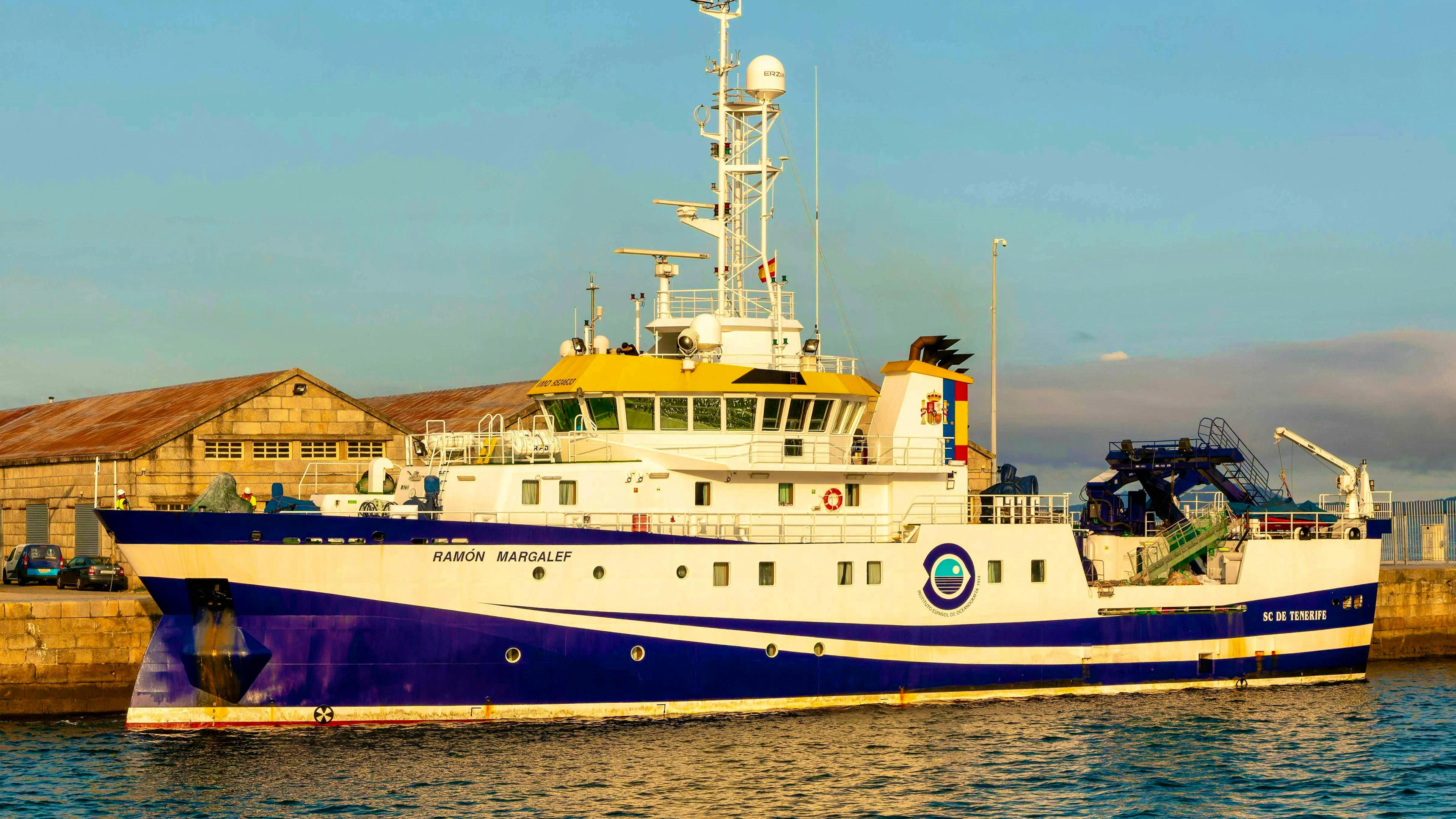 Special ship "Ramón Margalef" at the quay in the port of Vigo in Spain.