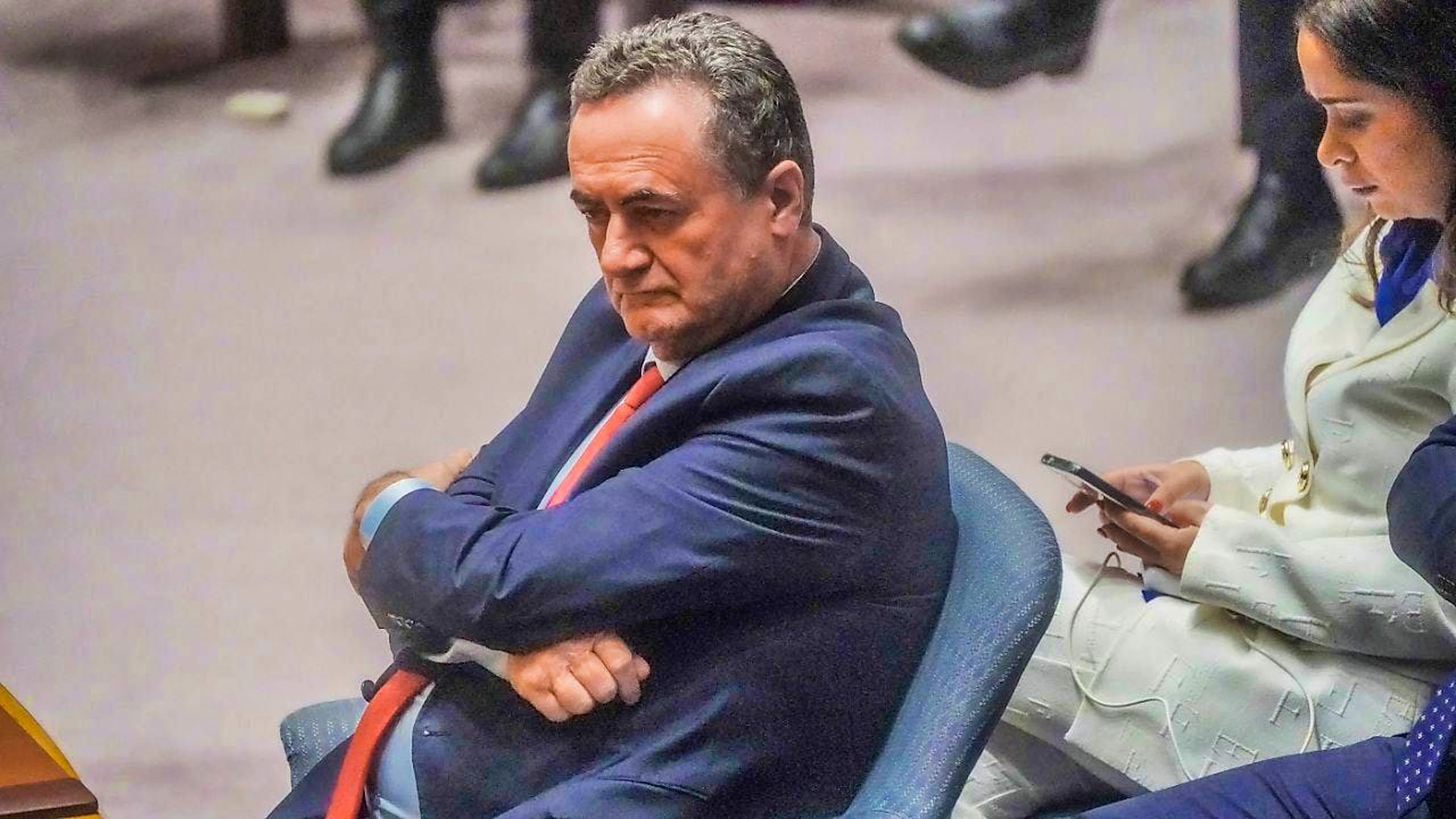 ARCHIVE - Israel Katz, still Israel's foreign minister in this picture, listens during a United Nations Security Council meeting on the war in Gaza at UN headquarters in October. Photo: Bebeto Matthews/AP/dpa