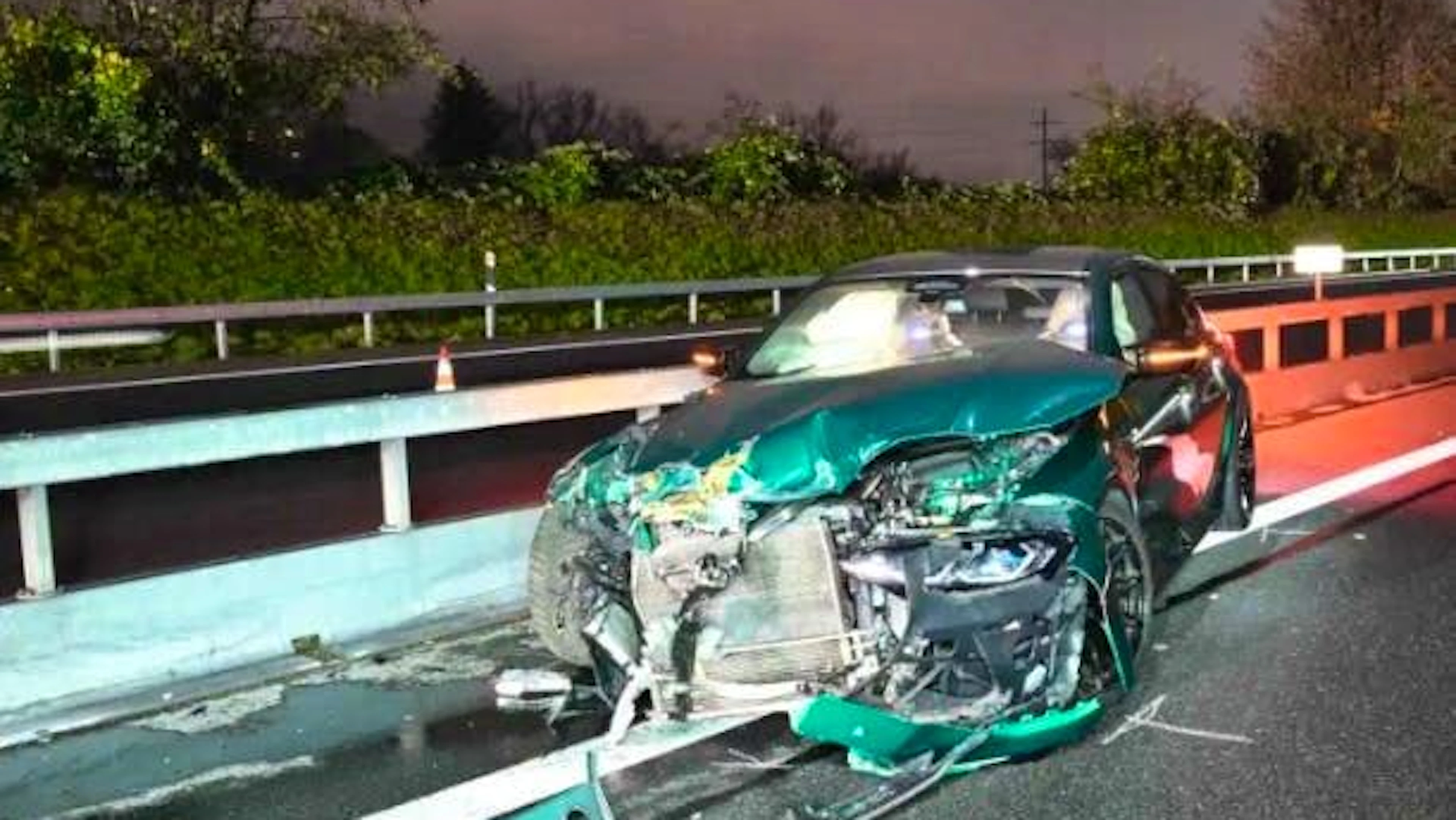 The 25-year-old driver lost control and crashed head-on into the central crash barrier on the A14.
