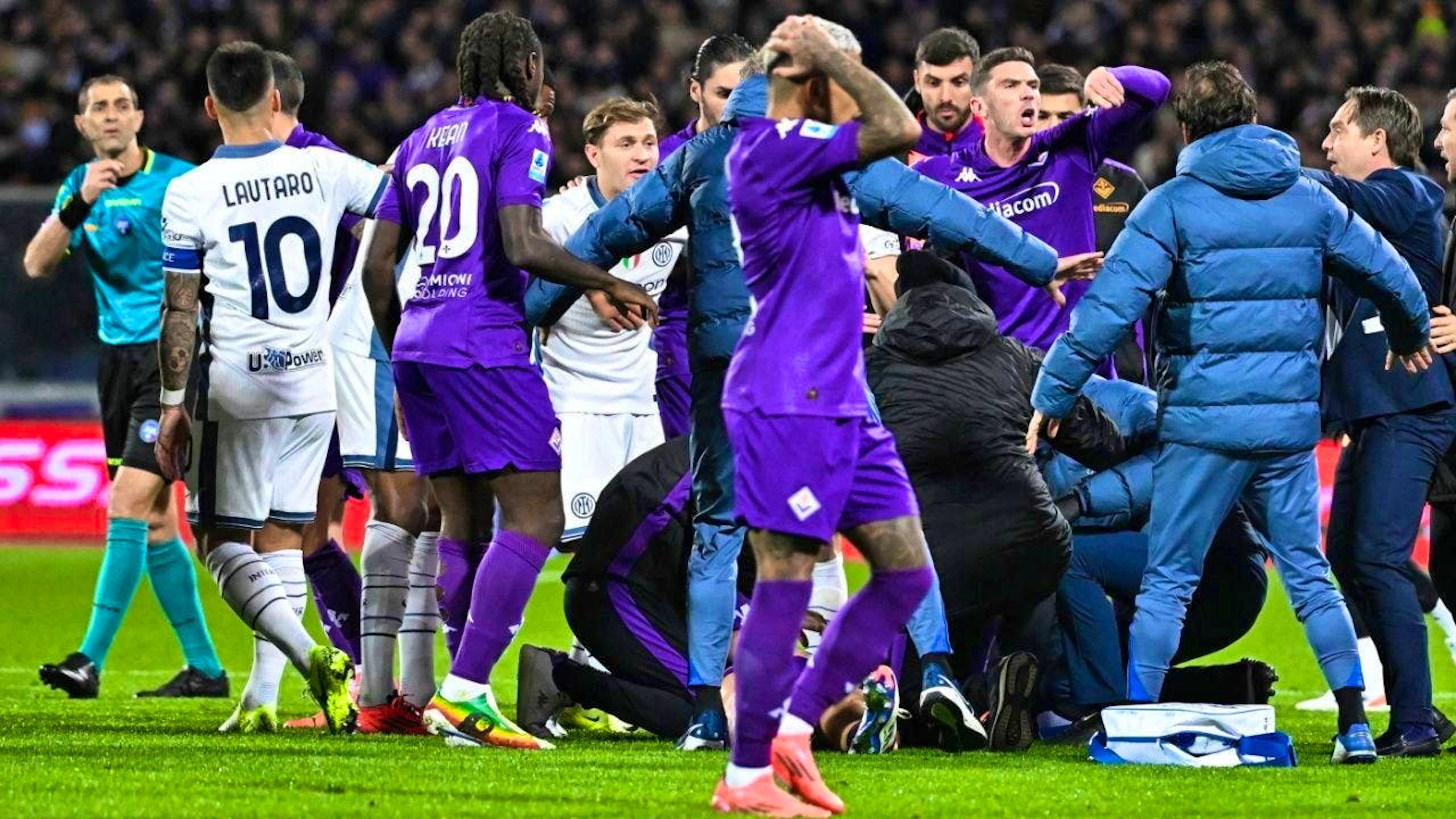 Dramatic images on the pitch in Florence after Edoardo Bove collapses