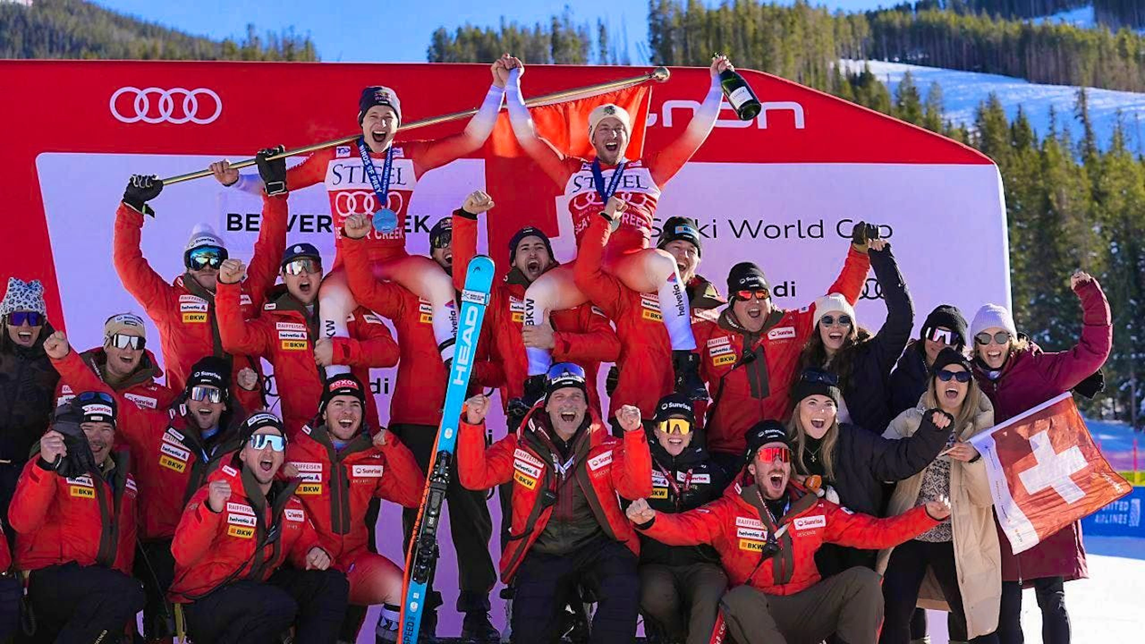 The Swiss delegation has plenty of reason to celebrate right after the first World Cup downhill of the winter