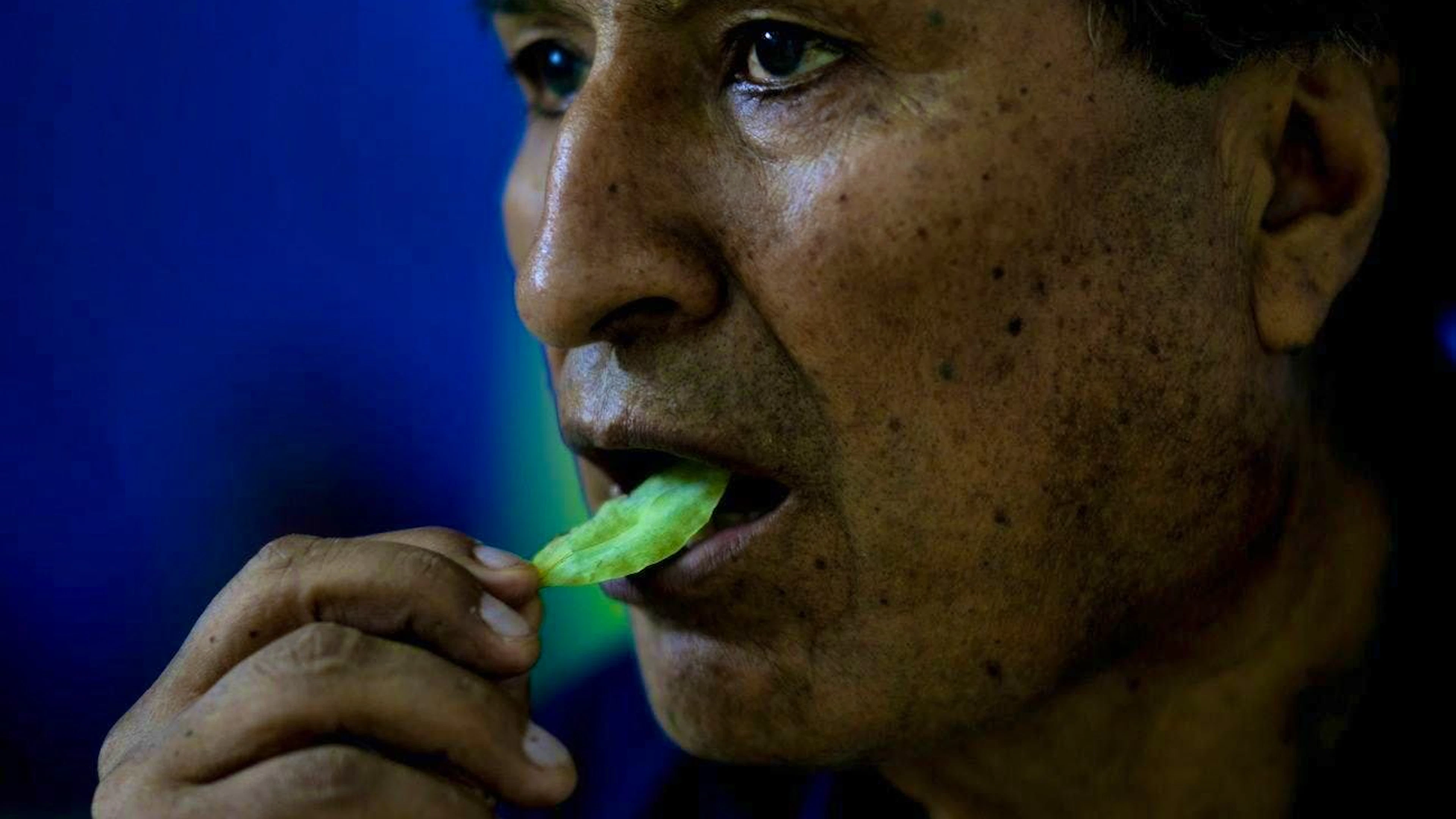 Former president Evo Morales chews coca.