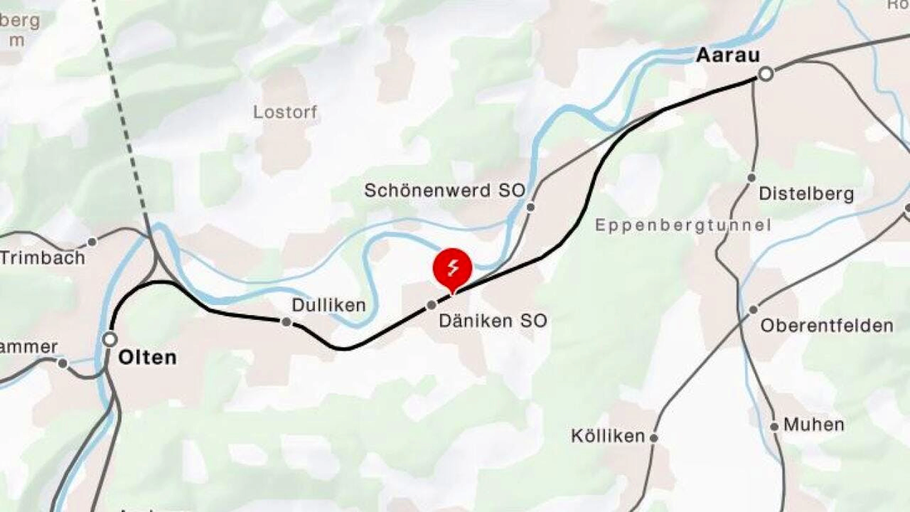 Die Fahrleitungsstörung ereignete sich bei Däniken SO.
