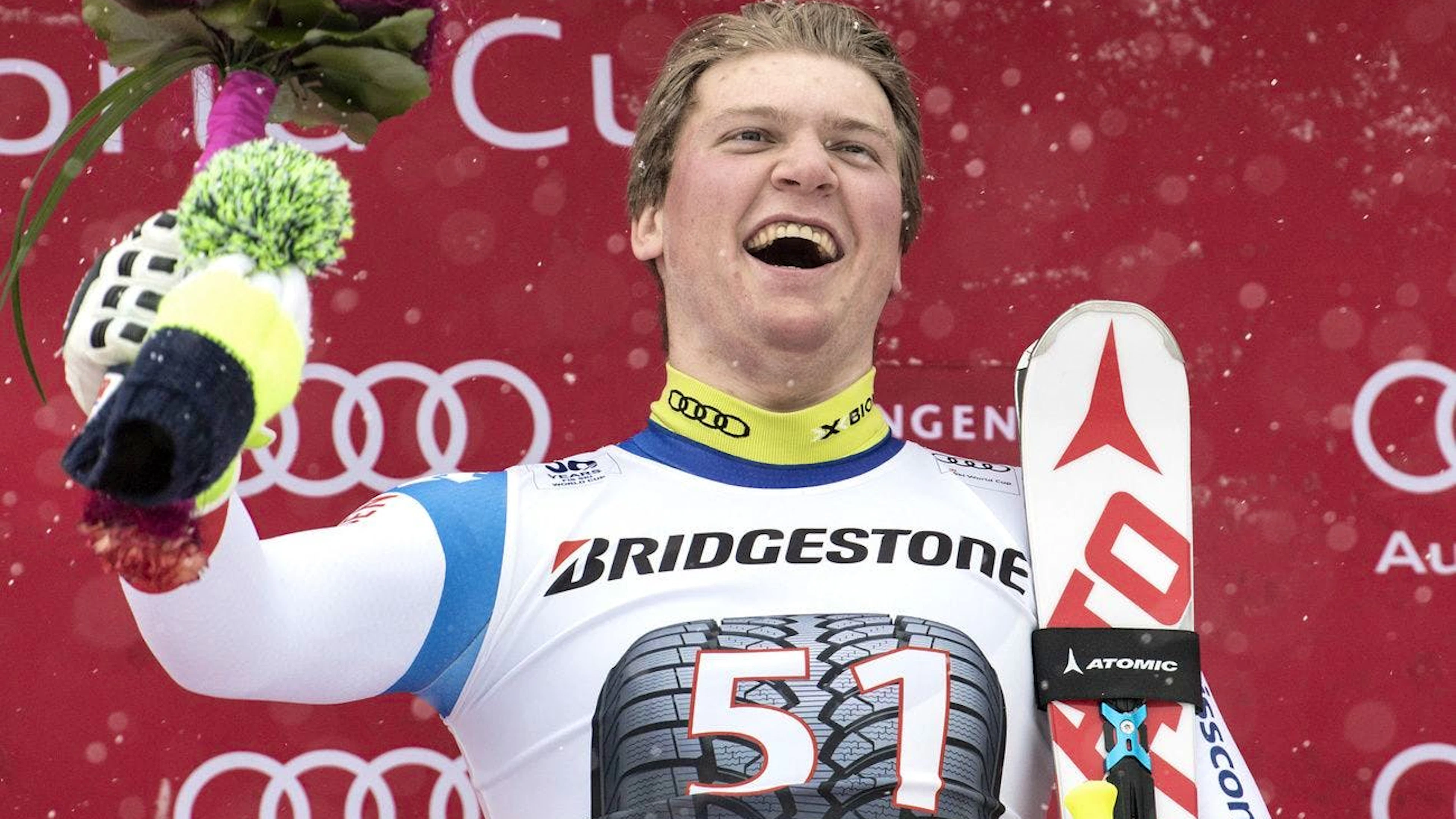 Niels Hintermann bei seinem Sieg in der Kombination von Wengen 2017.