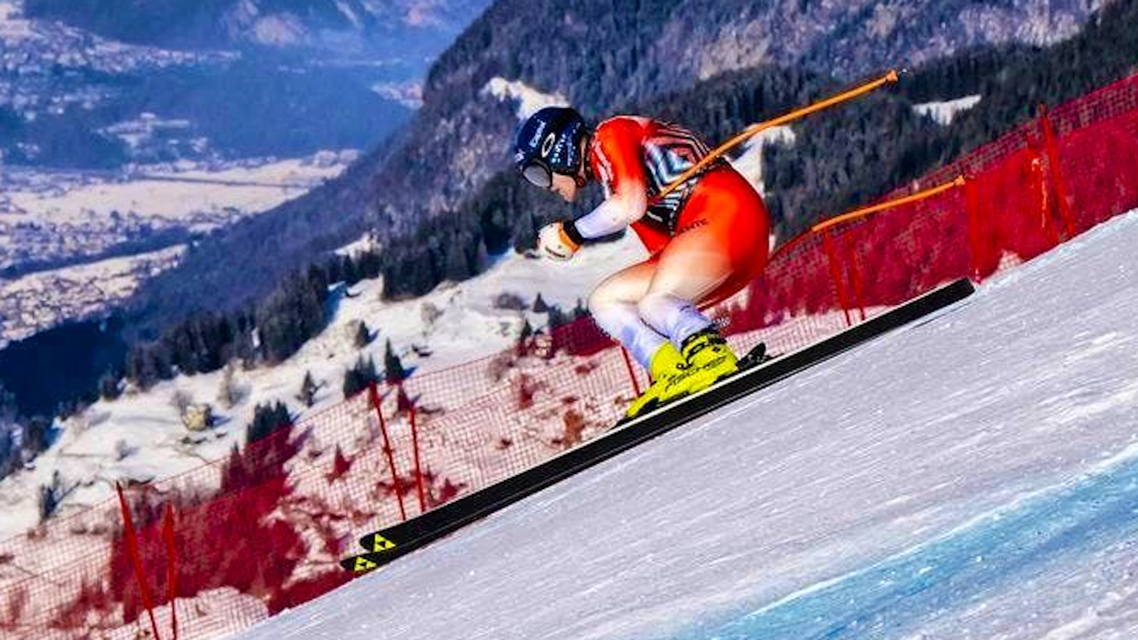 Stefan Rogentin falls in the 1st training session for the Lauberhorn downhill.