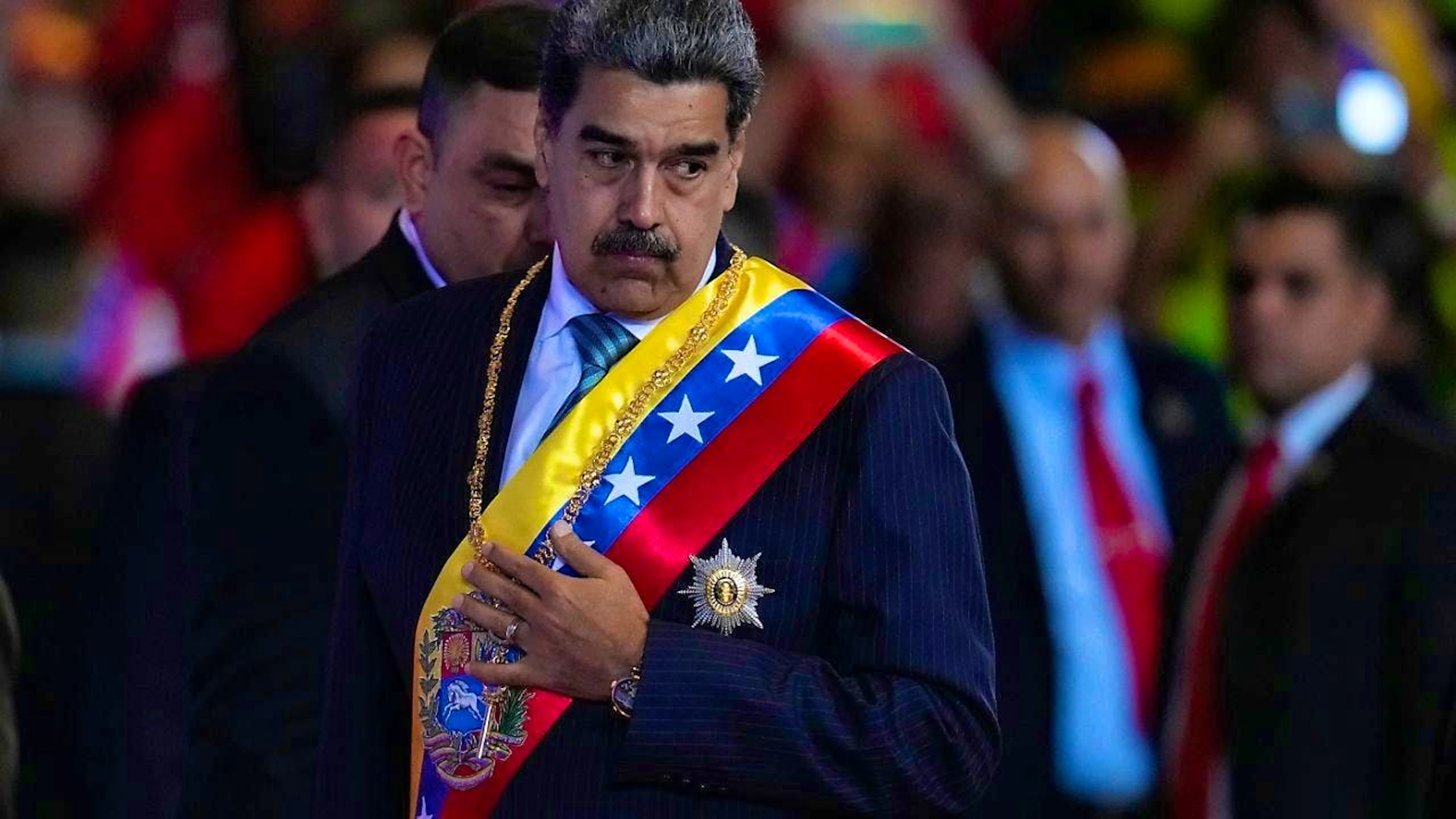 Venezuelan President Nicolas Maduro arrives at the Teresa Carreno Theater for his annual address to lawmakers. Photo: Ariana Cubillos/AP/dpa
