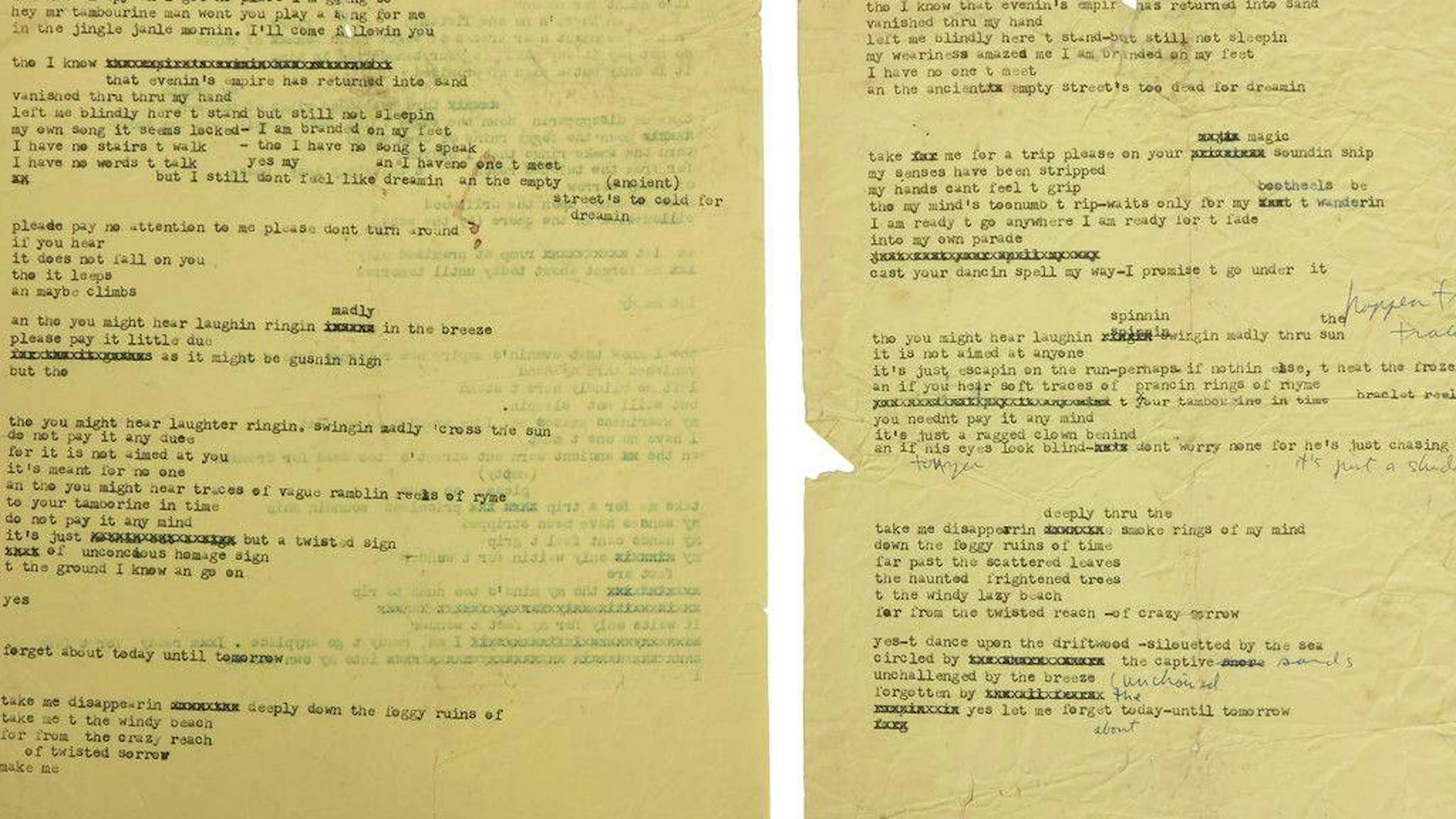 Le manuscrit des paroles originales d'une première version du tube Mr. Tambourine Man de Bob Dylan s'est vendu aux enchères pour 508'000 dollars le 18 janvier.
