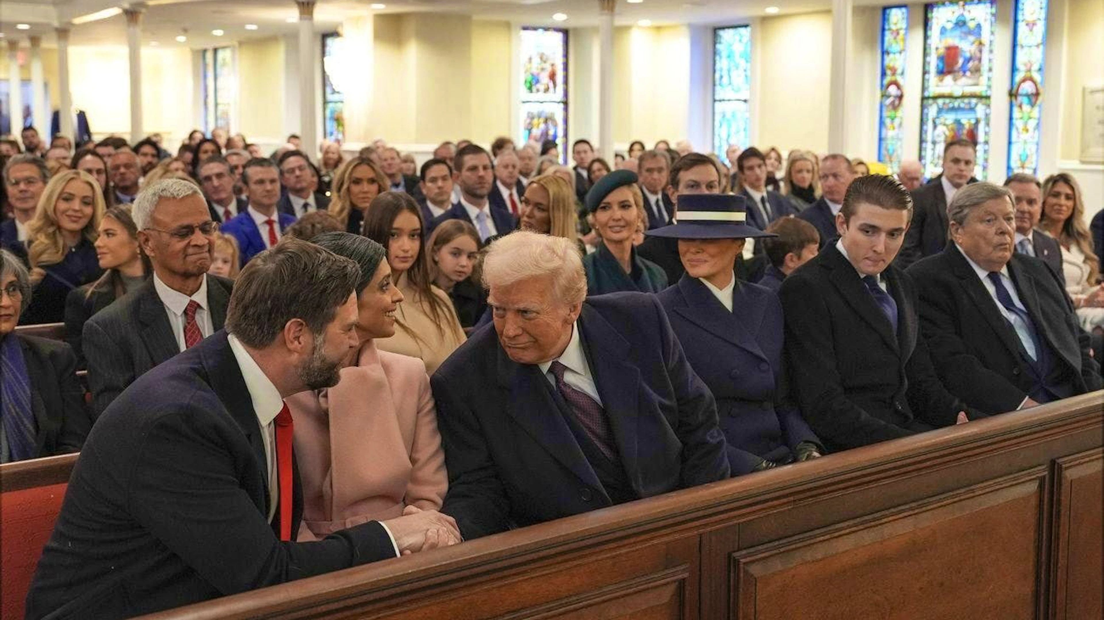 St. John's Church in Washington: JD Vance and wife Usha, Donald and Melania Trump, Barron Trump and Victor Knavs, the First Lady's father.